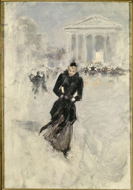 La Parisienne rue Royale, femme au boa - Jean Béraud
