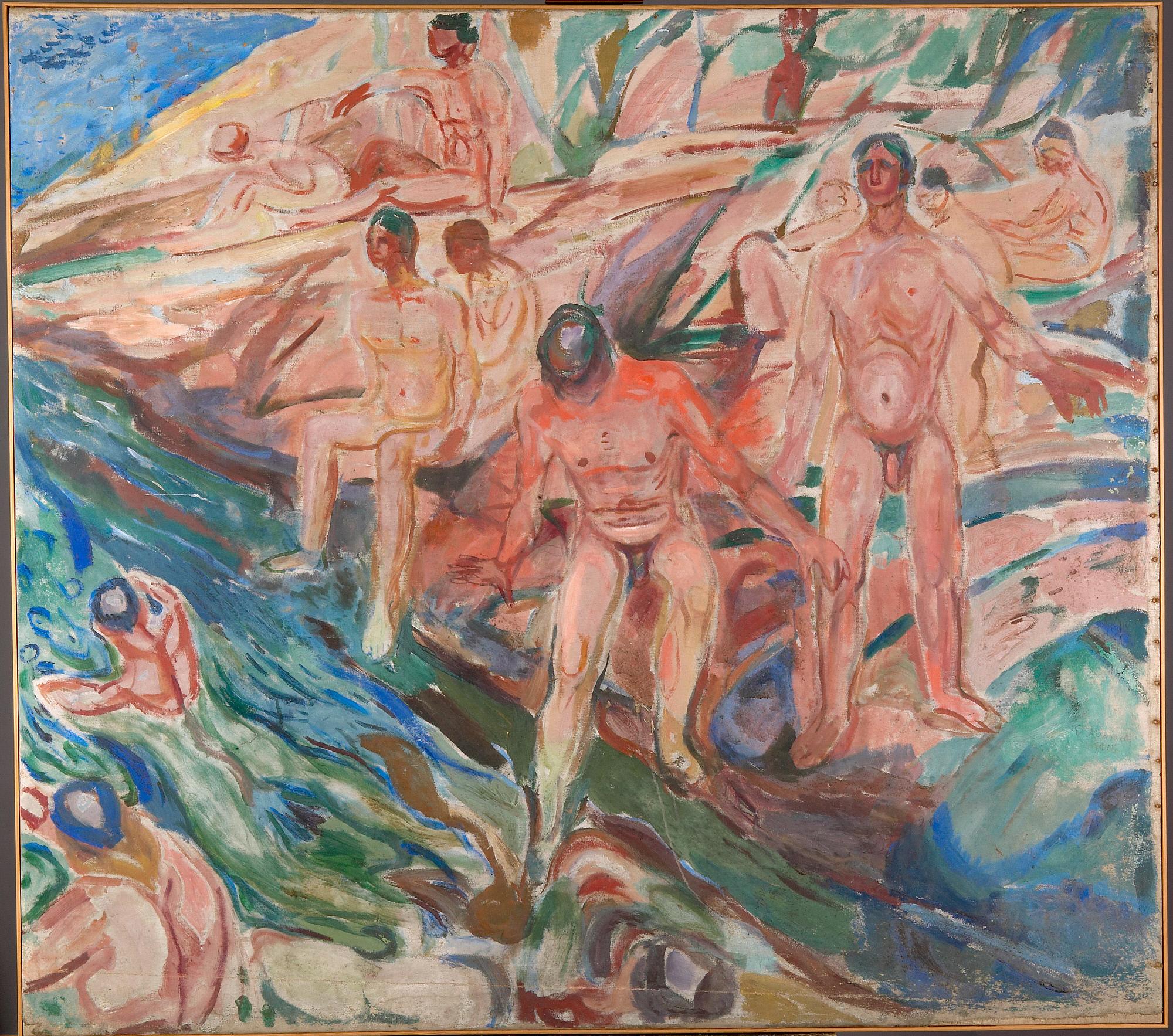 Reproduction du tableau « Hommes se baignant sur les rochers - Edvard Munch » par Alpha Reproduction en peinture à l’huile