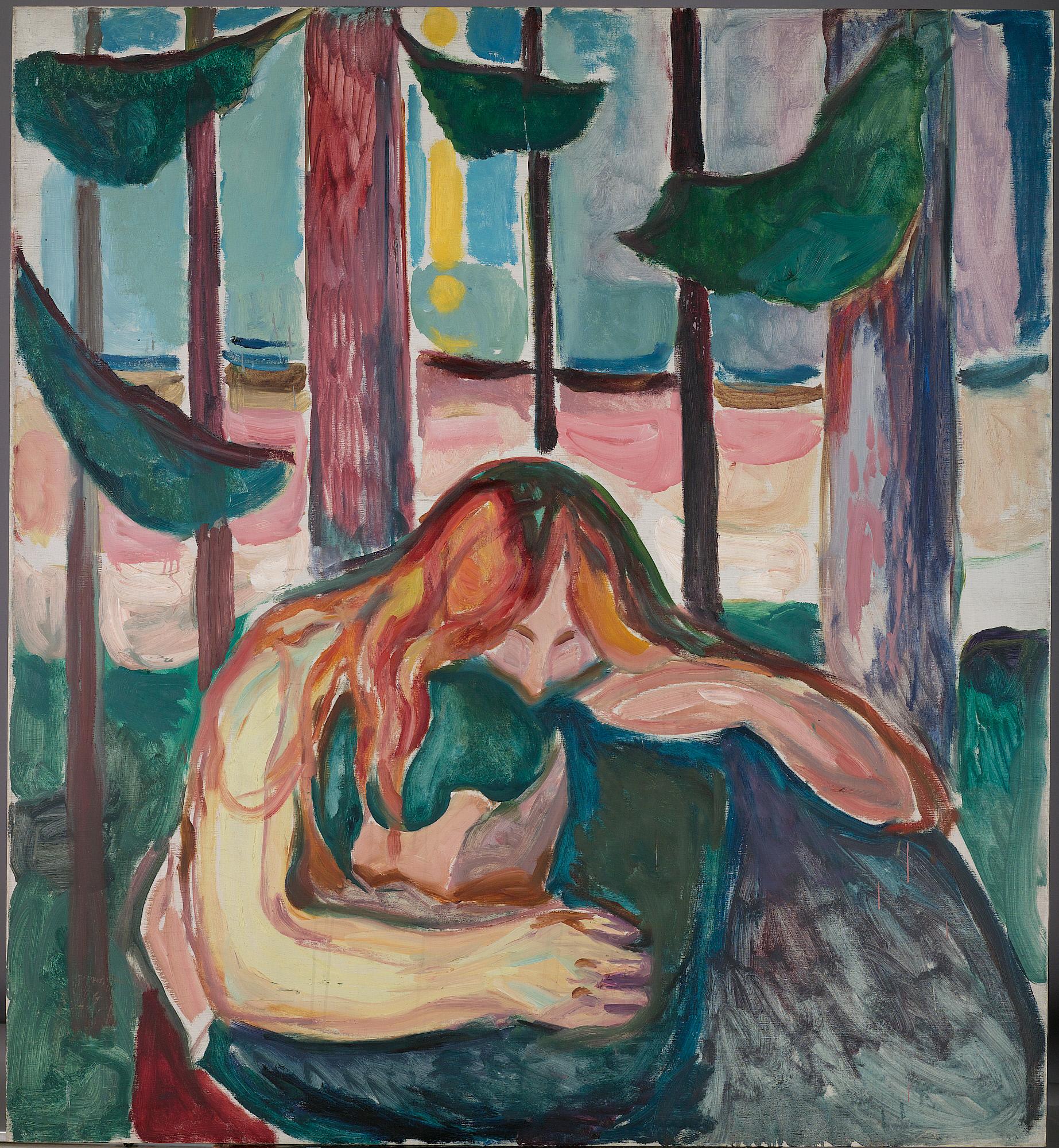 Reproduction du tableau « Vampire dans la forêt - Edvard Munch » par Alpha Reproduction en peinture à l’huile