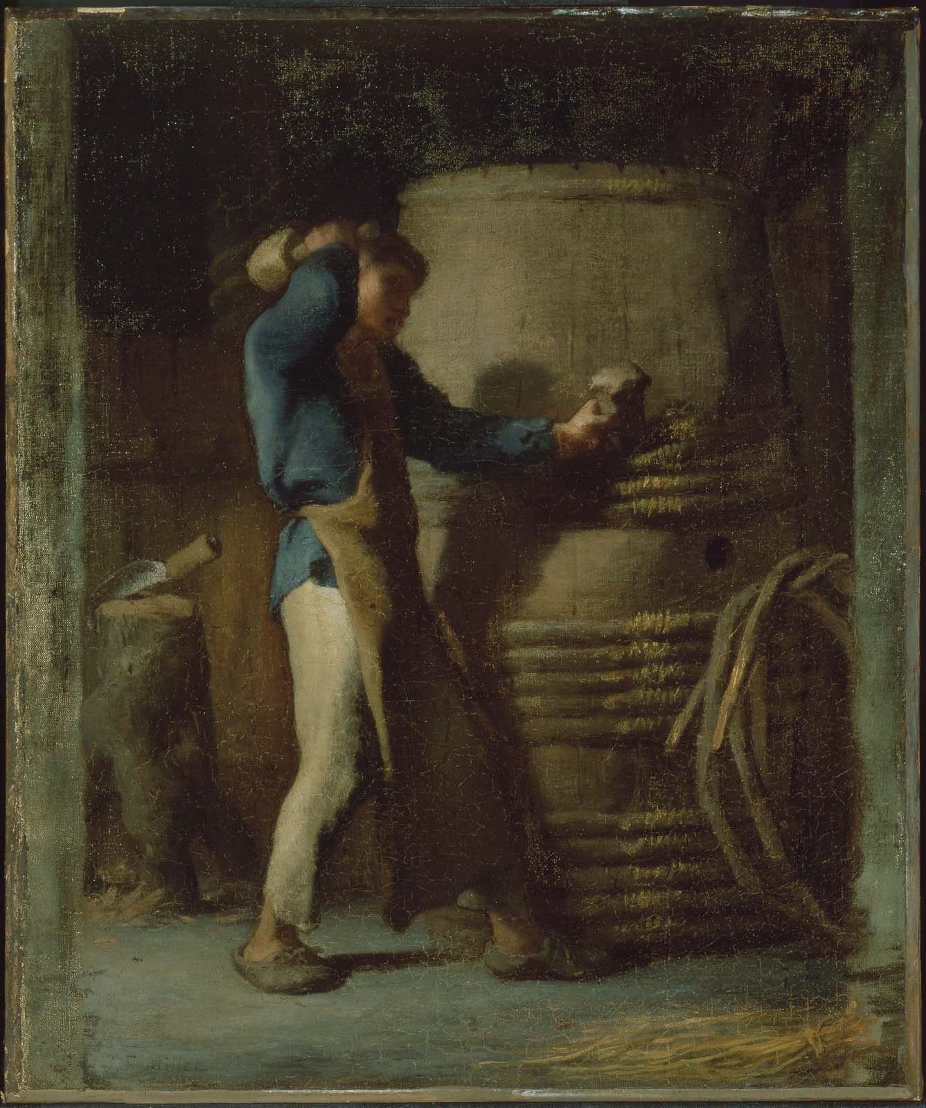 Cooper serrant les douelles d'un tonneau - Jean-François Millet