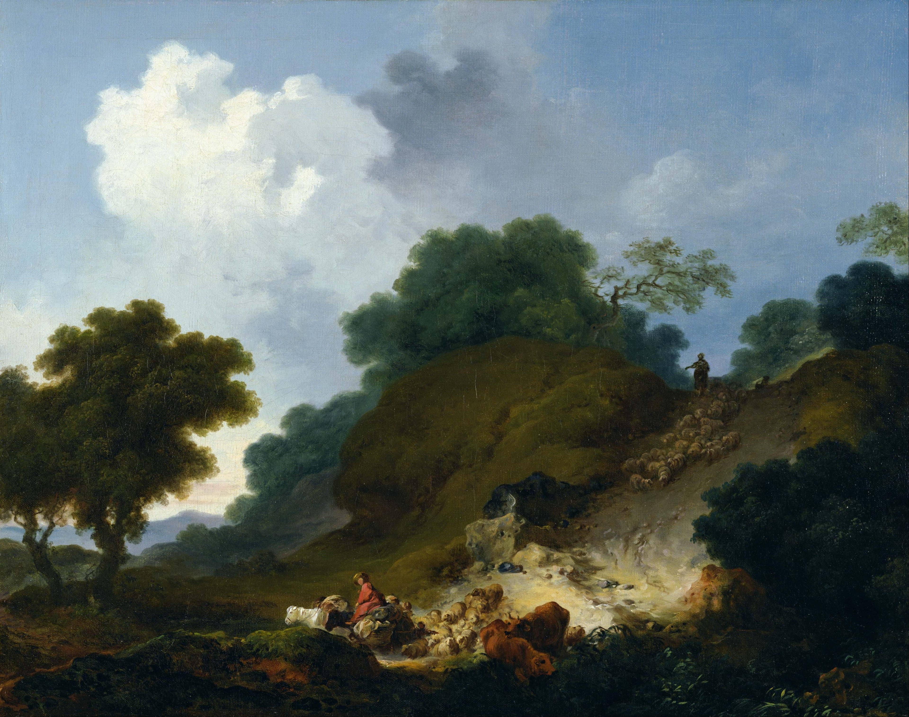 Paysage avec bergers et troupeau de moutons - Jean-Honoré Fragonard