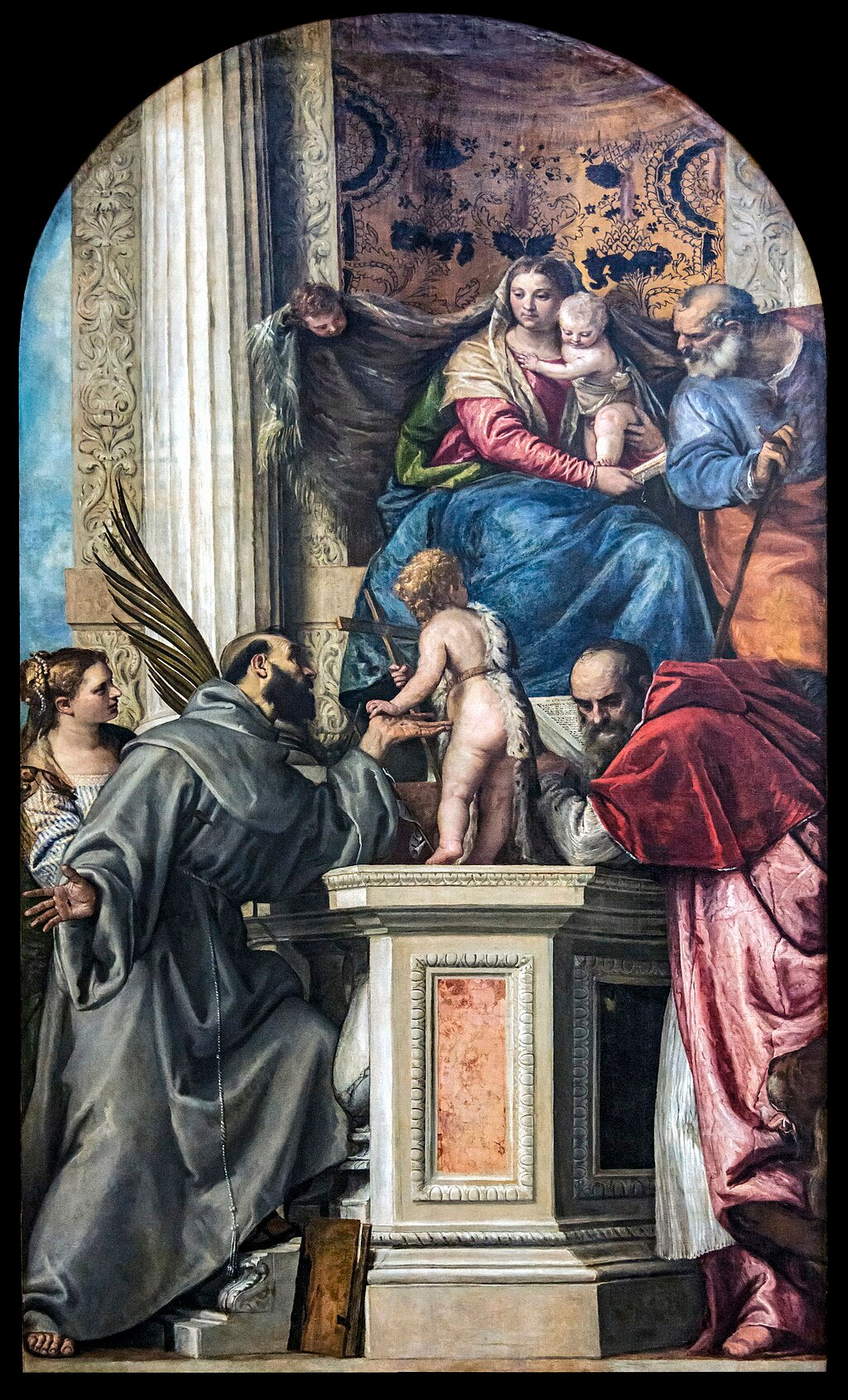 Vierge à l'Enfant avec saint Joseph, Justine de Padoue, François d'Assise, Jean le Baptiste enfant et saint Jérôme. - Paul Véronèse