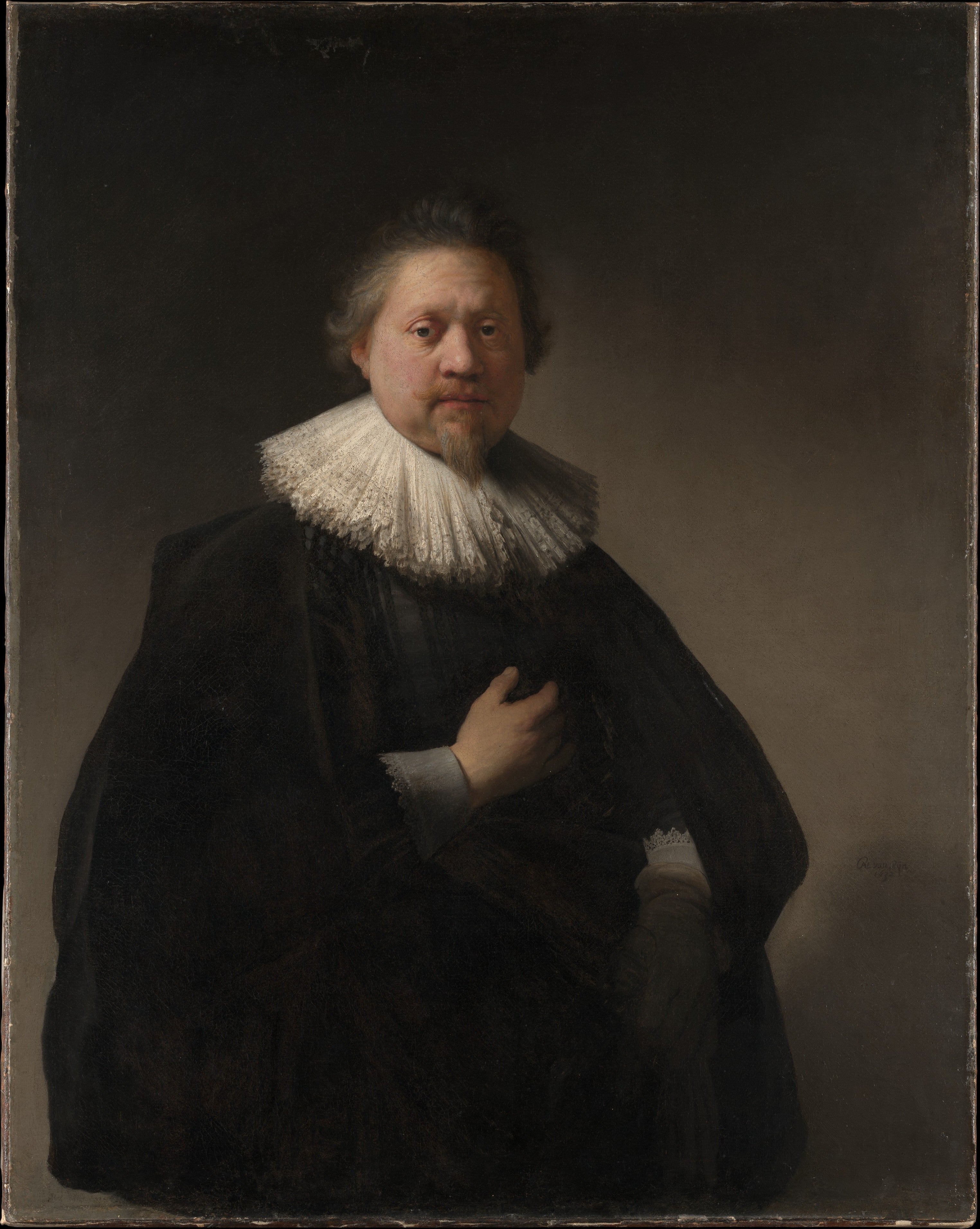 Reproduction du tableau « Portrait d'un homme, probablement un membre de la famille Van Beresteyn - Rembrandt » par Alpha Reproduction en peinture à l’huile
