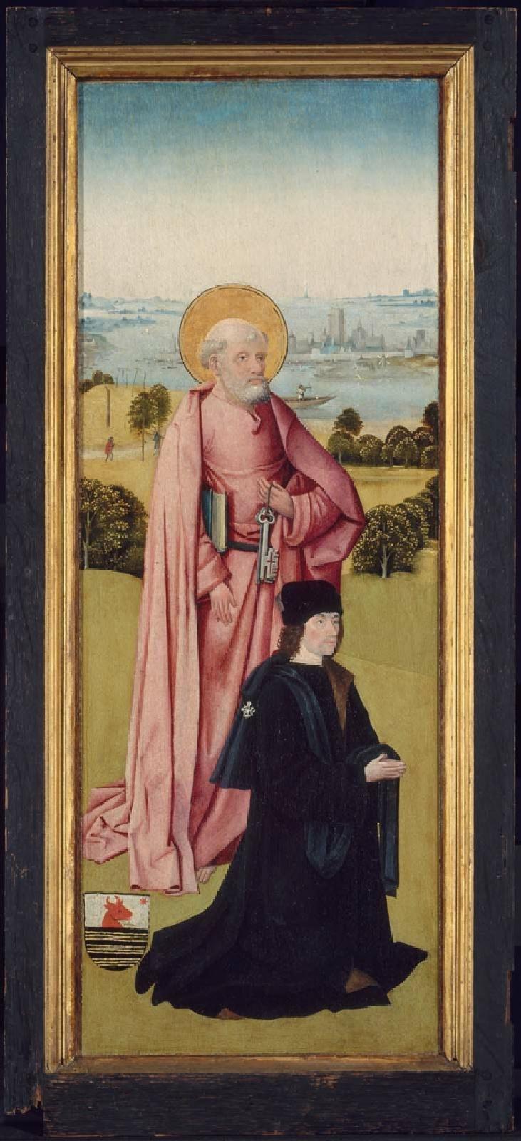 Franco van Langhel et ses Fils avec Saint Jean-Baptiste (face extérieure) ; Pieter van Os avec Saint Pierre (face intérieure) - Hieronymus Bosch