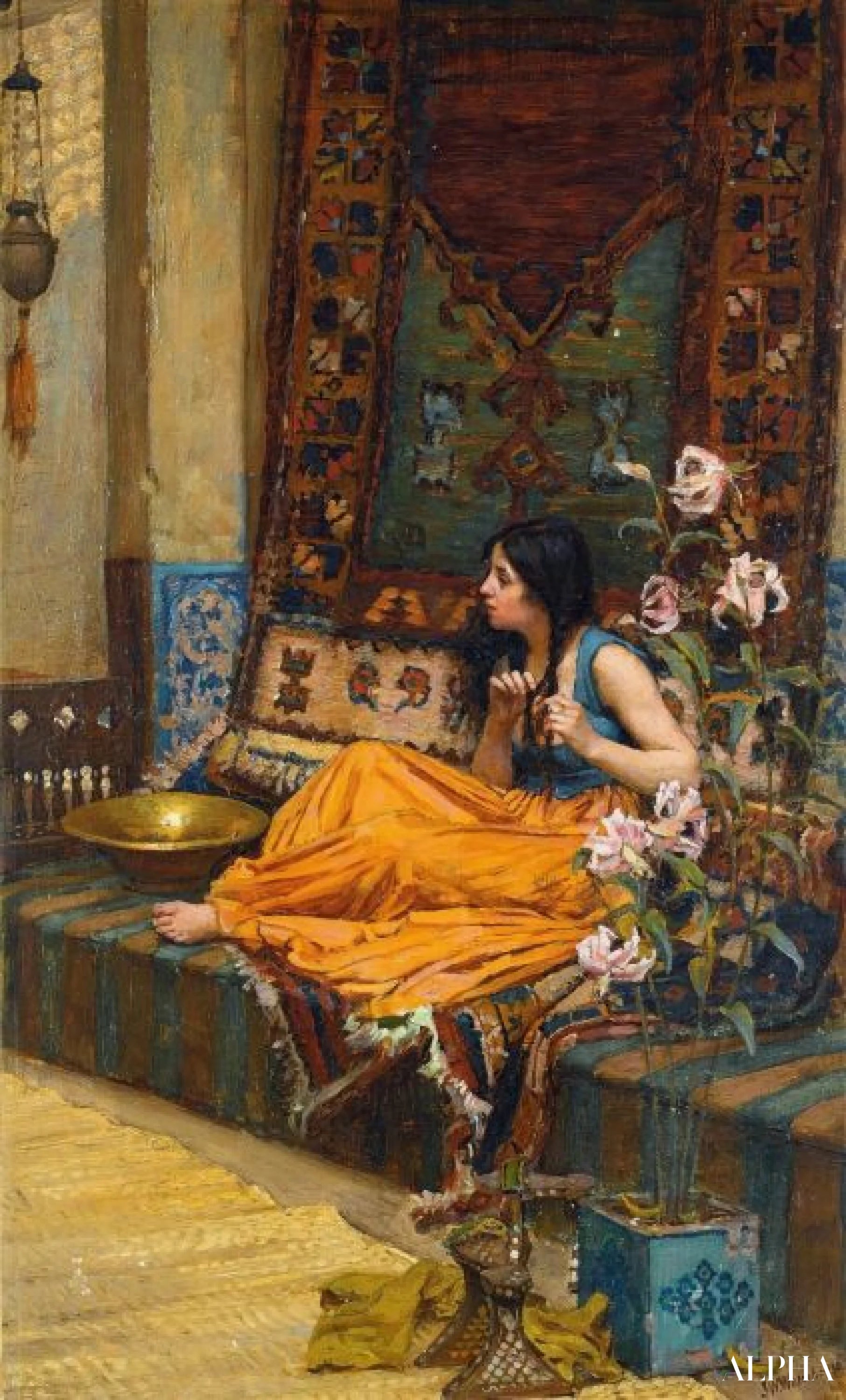 Reproduction du tableau « Dans le harem, une odalisque - John William Waterhouse » par Alpha Reproduction en peinture à l’huile