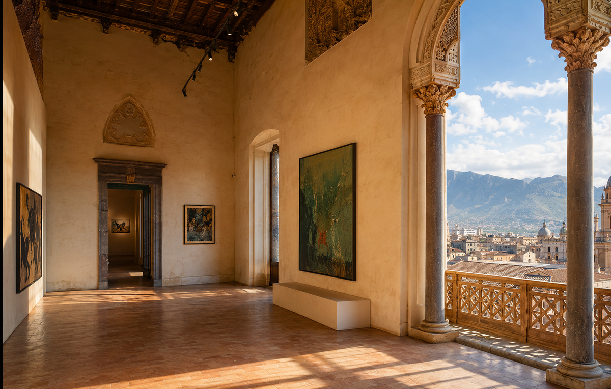 Galerie d’art dans un palais historique de Palerme avec vue sur la ville et Monte Pellegrino