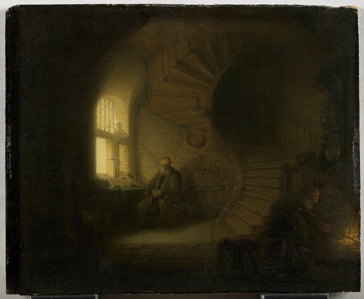 Le Philosophe en contemplation de Rembrandt, huile sur bois datée de 1632