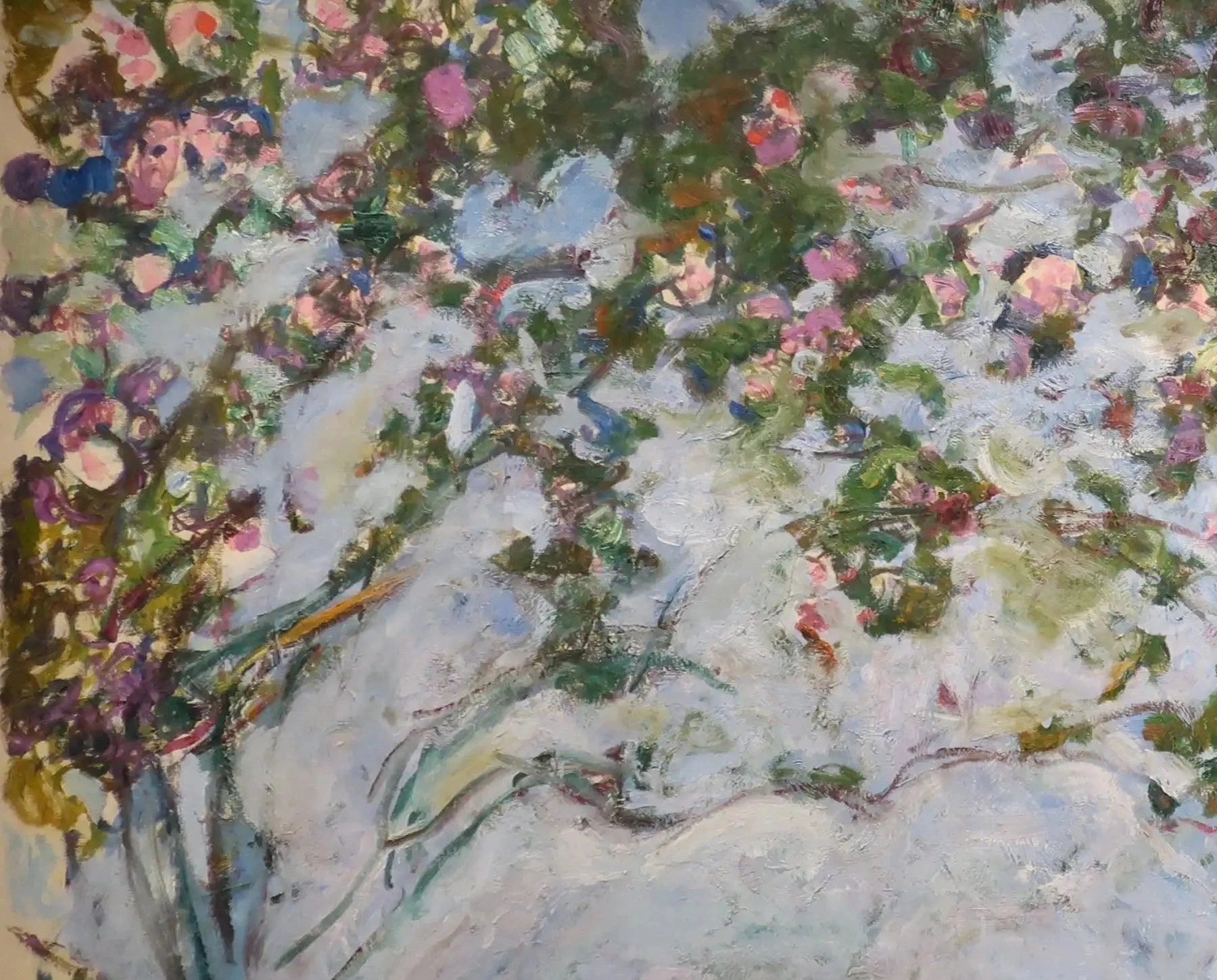 Détail des roses et du feuillage dans Les Roses de Claude Monet