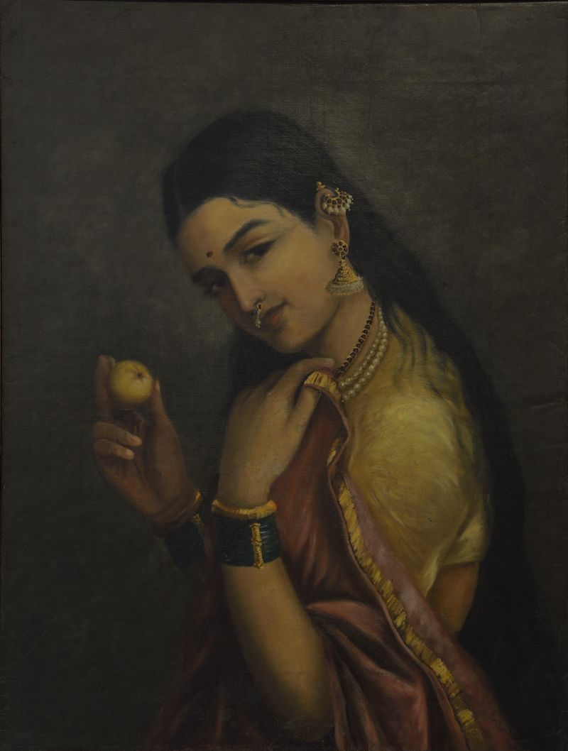 Femme tenant un fruit - Raja Ravi Varma