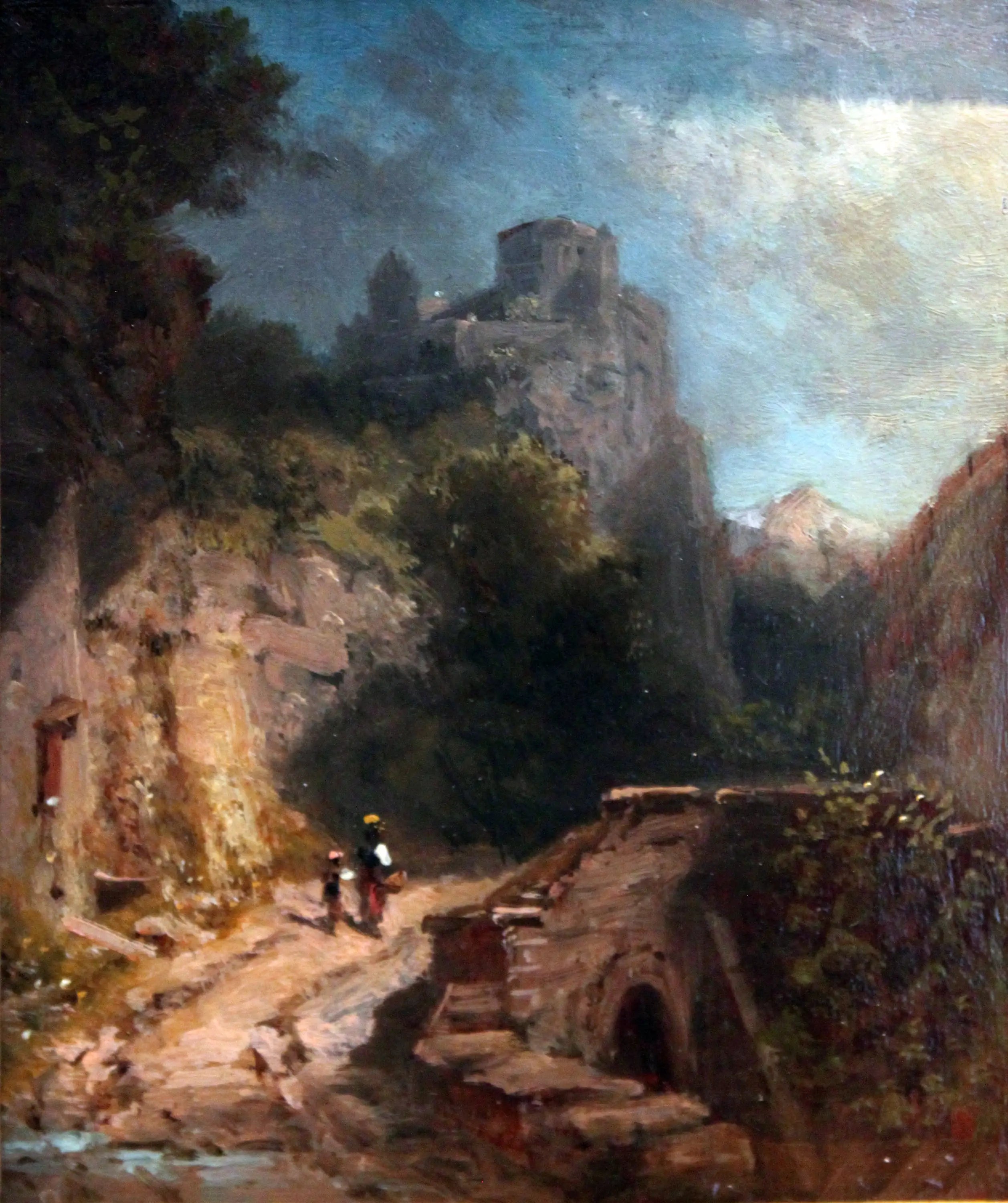 Paysage de montagne avec pont et château - Carl Spitzweg - Alpha Reproduction