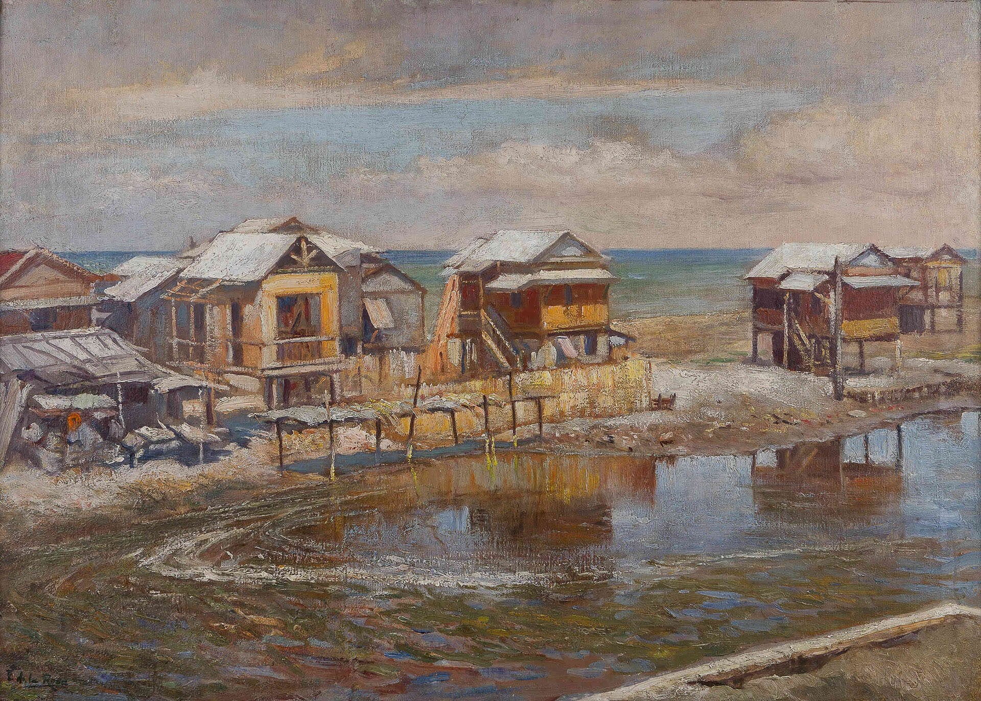 Maisons de pêcheurs à Tondo — Fabián de la Rosa, 1928, Huile sur toile