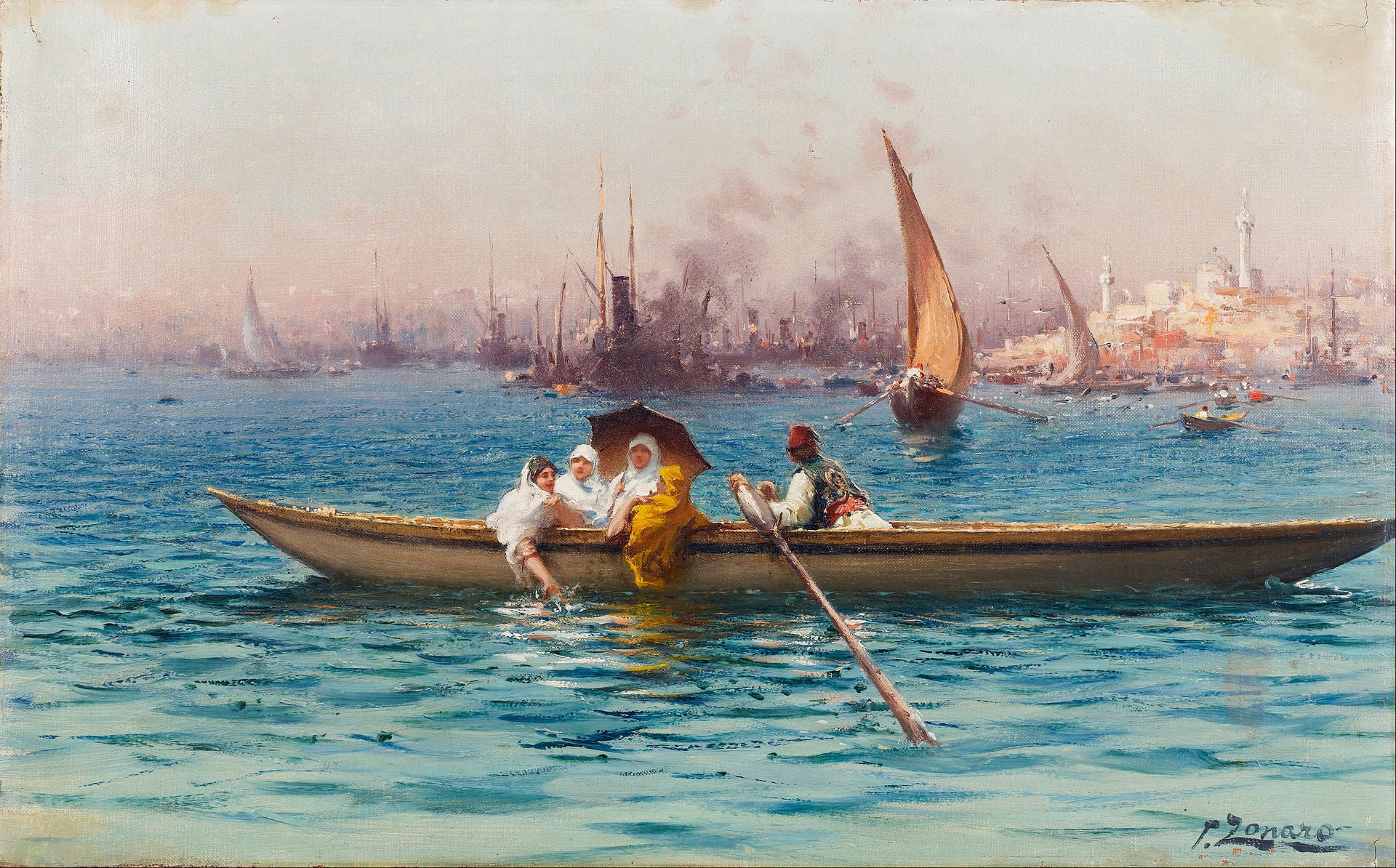 Divertissement sur le caïque — Fausto Zonaro, vers 1900, huile sur toile