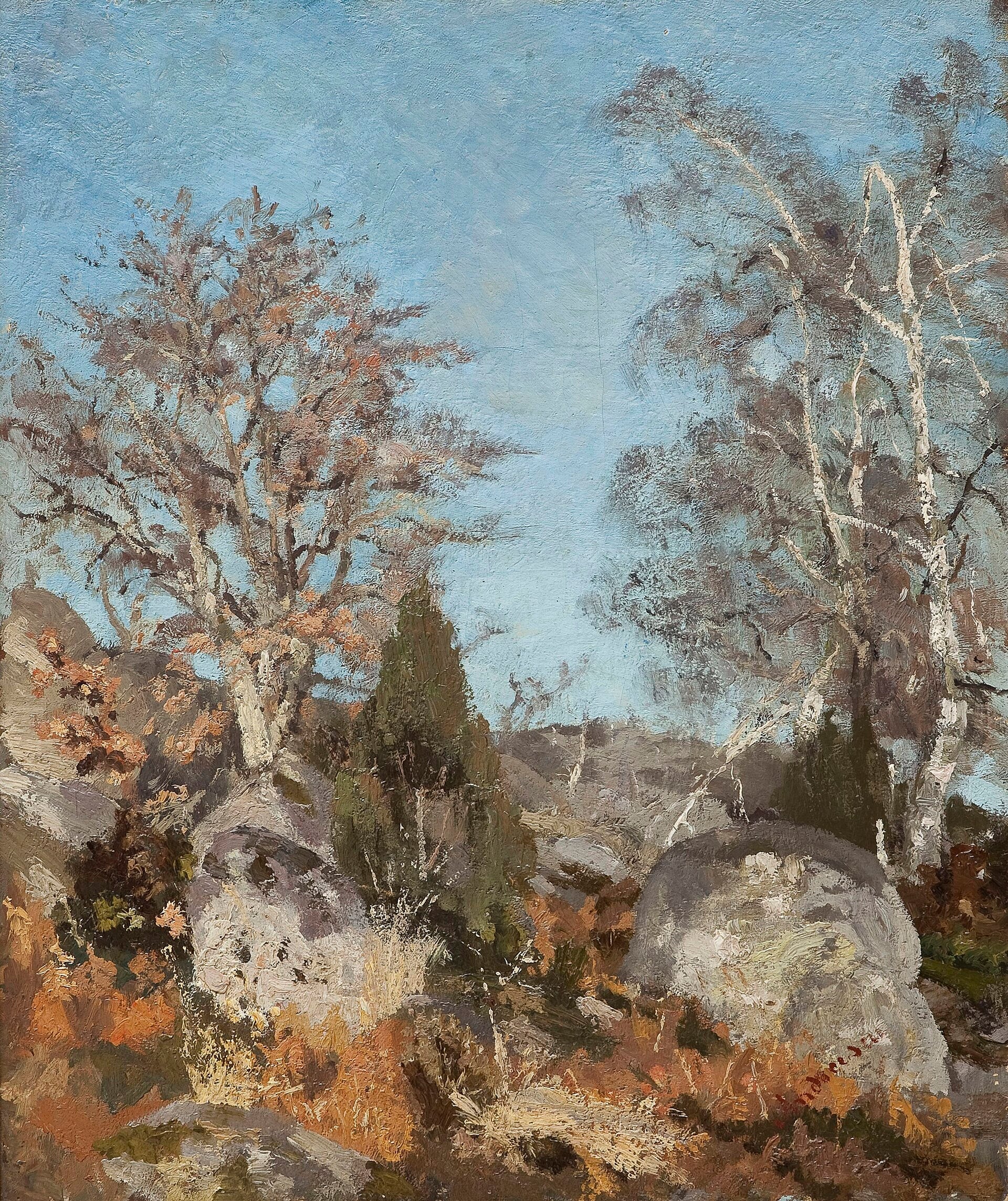 Rochers et bouleaux, Ion Andreescu, date non précisée, peinture à l’huile