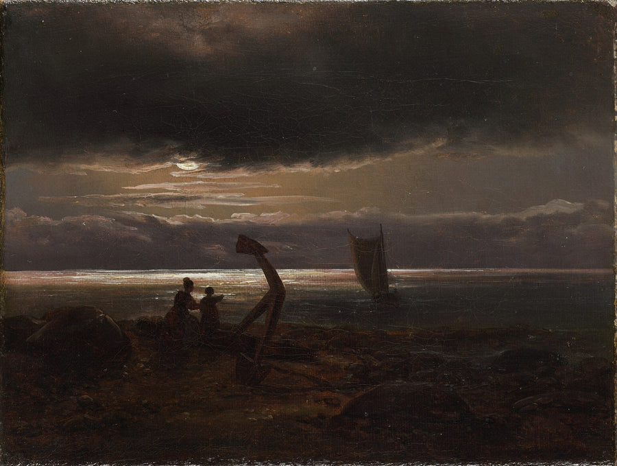 Mère et enfant au bord de la mer, Johan Christian Dahl, 1830, peinture à l’huile