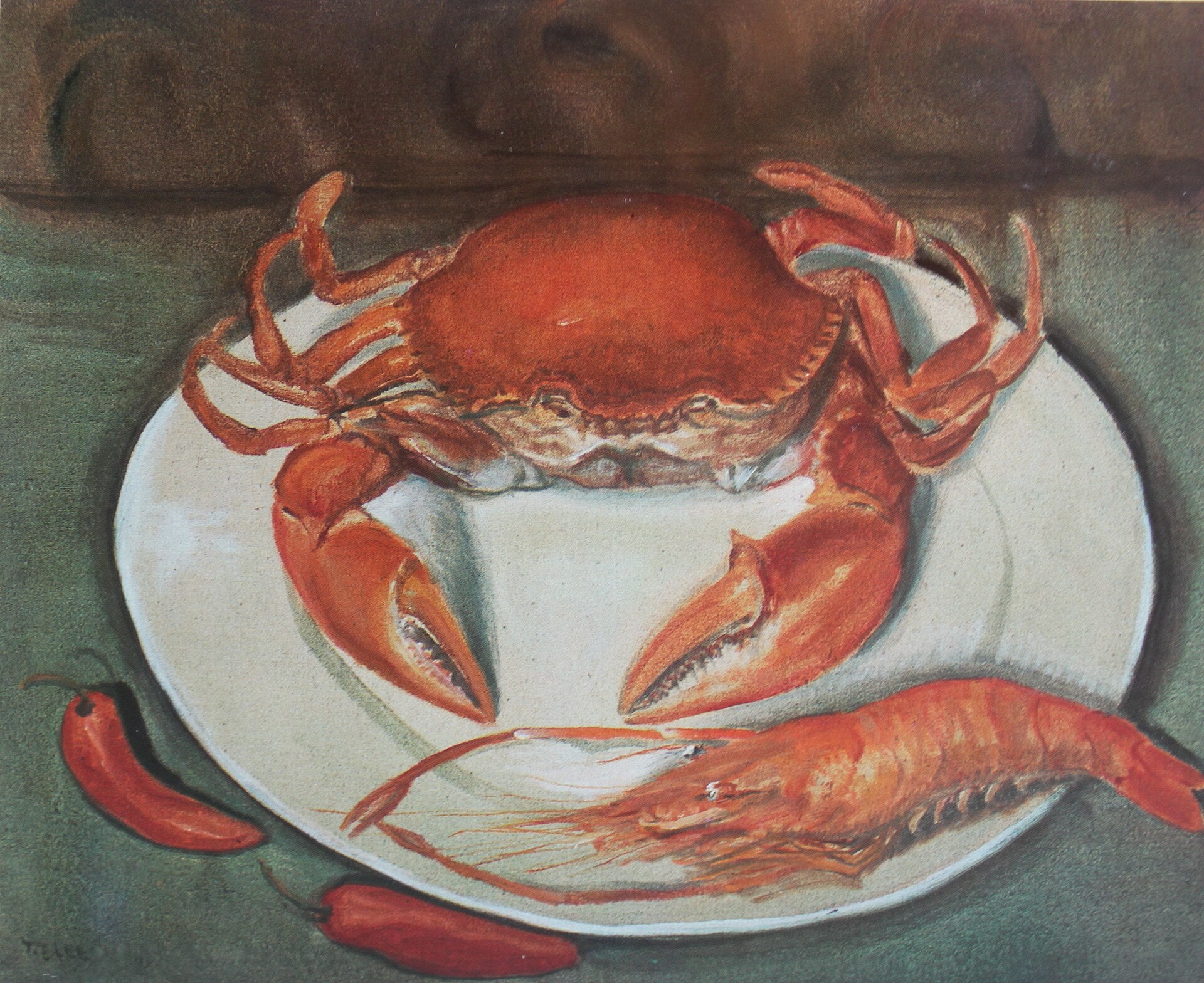 Crabe et crevettes, Li Tiefu, années 1930–1940, huile sur toile