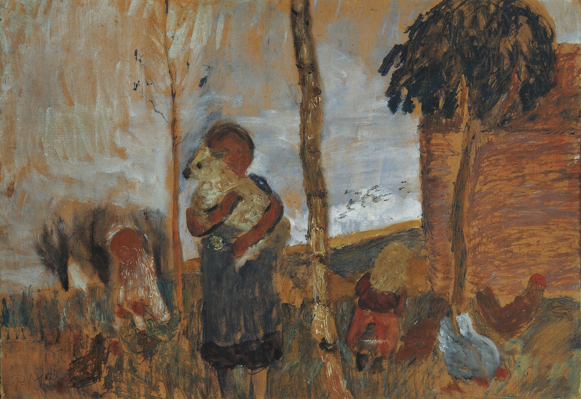 Children and chickens in front of a landscape - Paula Modersohn-Becker