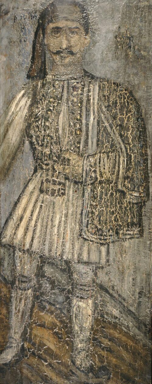 Homme en fustanelle, Theophilos Chatzimichael, date non précisée, Oil tempera on panel