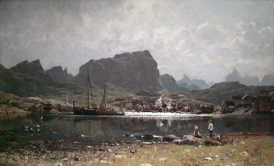 Village de pêcheurs dans le nord de la Norvège, Adelsteen Normann, 1880, peinture à l’huile