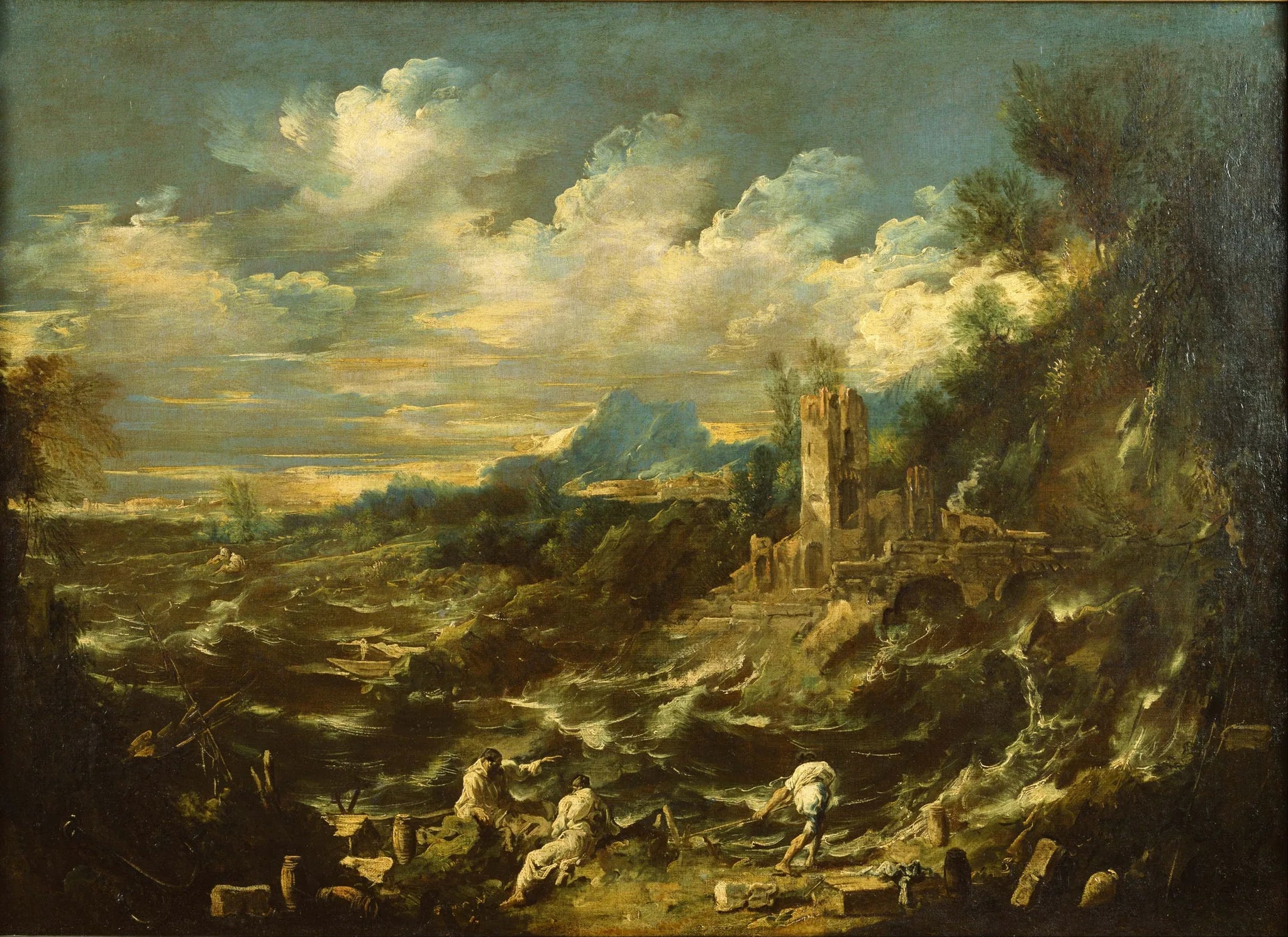 Paysage avec mer déchaînée - Alessandro Magnasco image 1 reproduction de peinture à l’huile