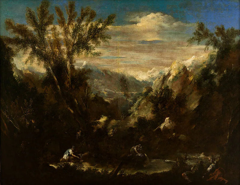 Paysage alpin avec des figures - Alessandro Magnasco