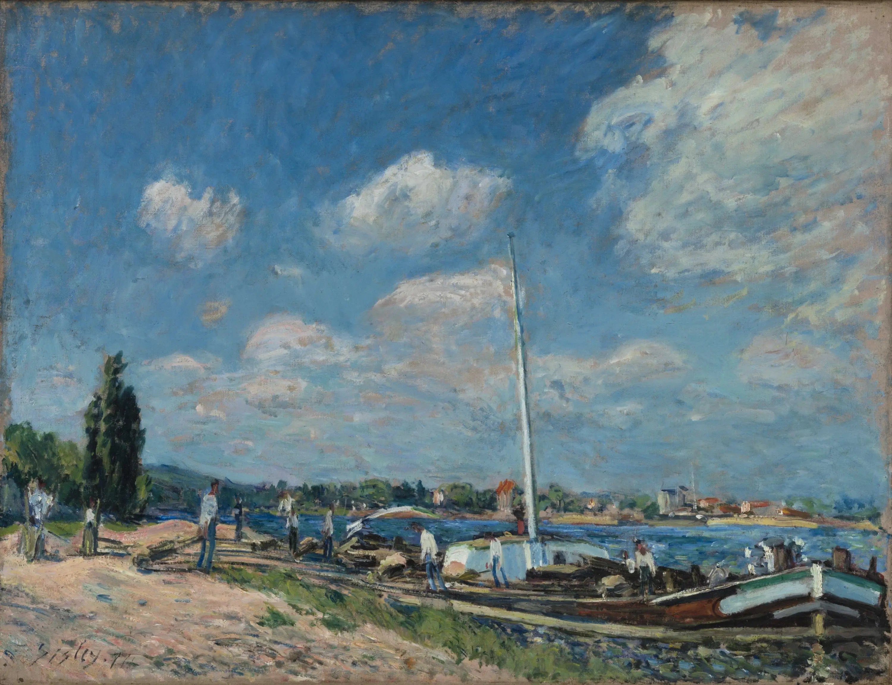 Reproduction du tableau « Déchargement des péniches à Billancourt - Alfred Sisley » par Alpha Reproduction en peinture à l’huile