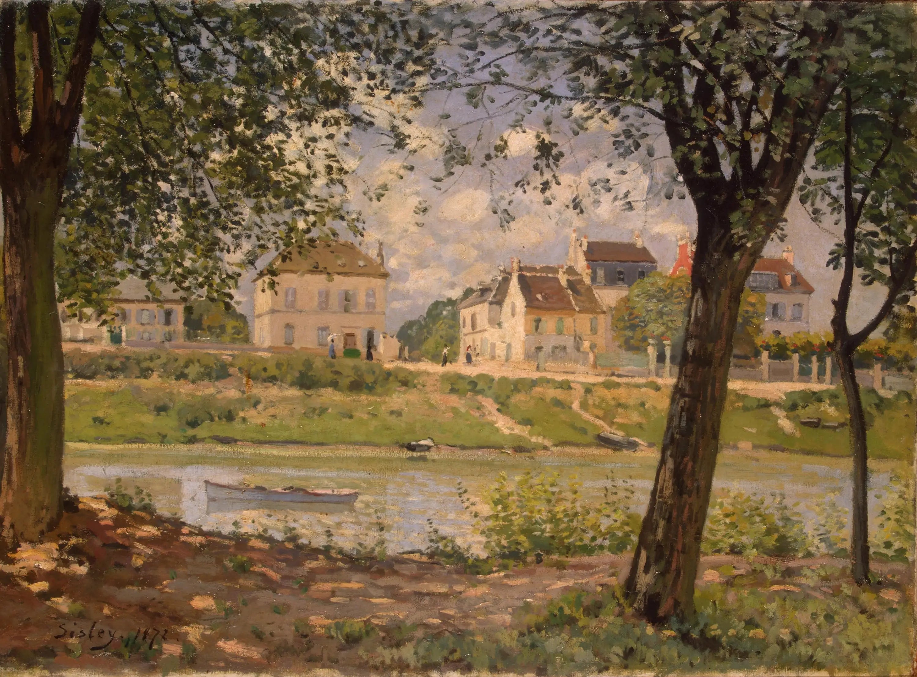 Reproduction du tableau « Village au bord de la Seine - Alfred Sisley » par Alpha Reproduction en peinture à l’huile