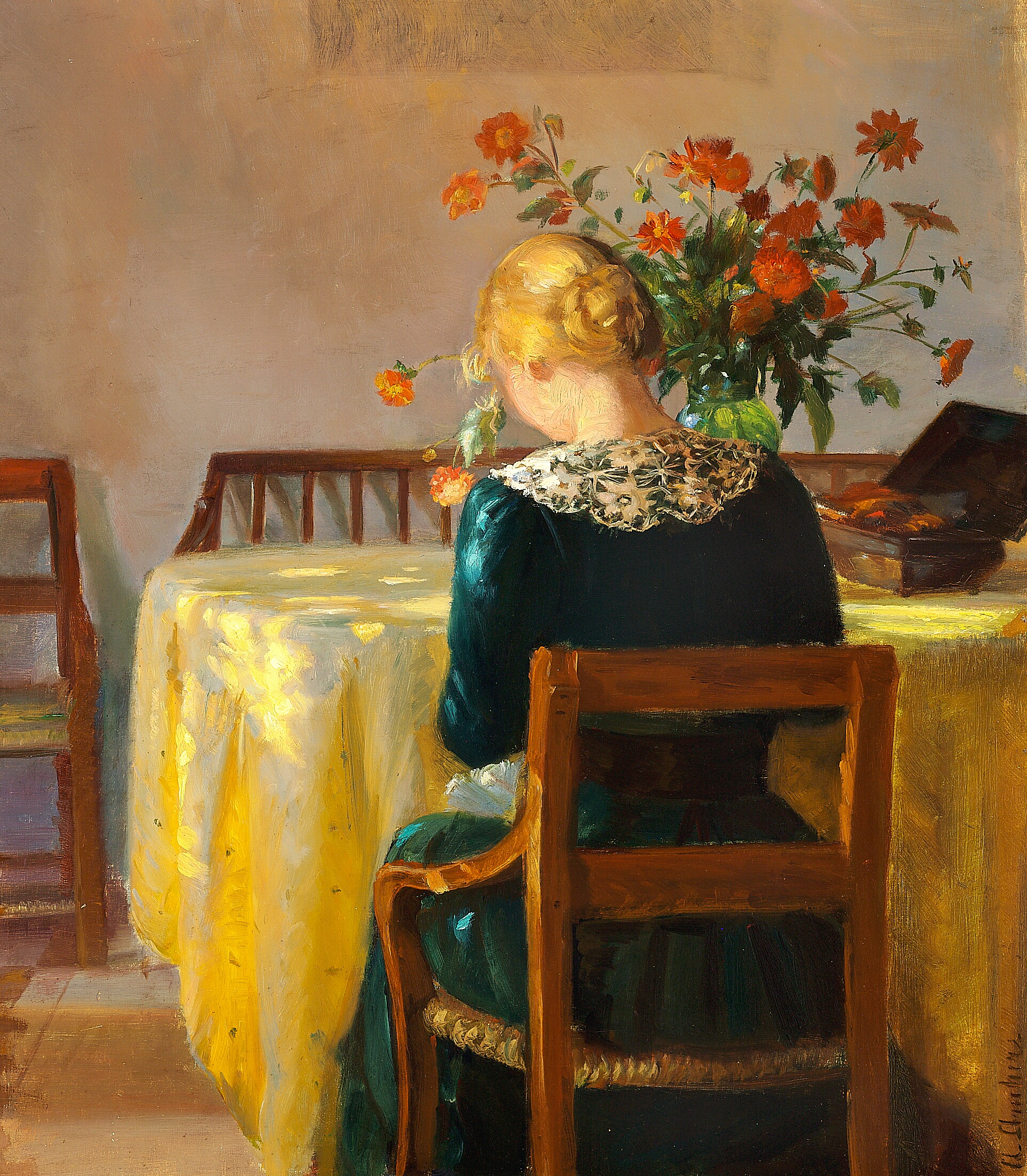 Intérieur avec Helga la fille du peintre en train de coudre - Anna Ancher - Alpha Reproduction
