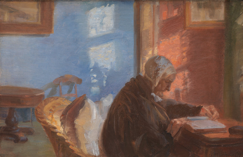La Mère de l'artiste Ane Hedvig Brøndum dans la chambre rouge - Anna Ancher