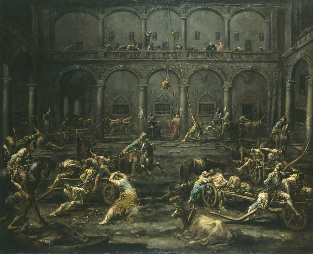 Arrivée et interrogatoire des galériens dans la prison de Gênes - Alessandro Magnasco image 1 reproduction réalisée par Alpha Reproduction