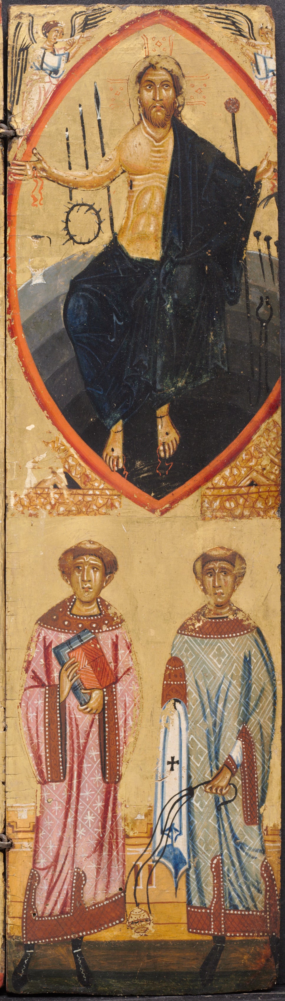 Le Christ dans une mandorle, avec les instruments de la Passion, avec saint Étienne et saint Laurent en dessous - Berlinghiero Berlinghieri