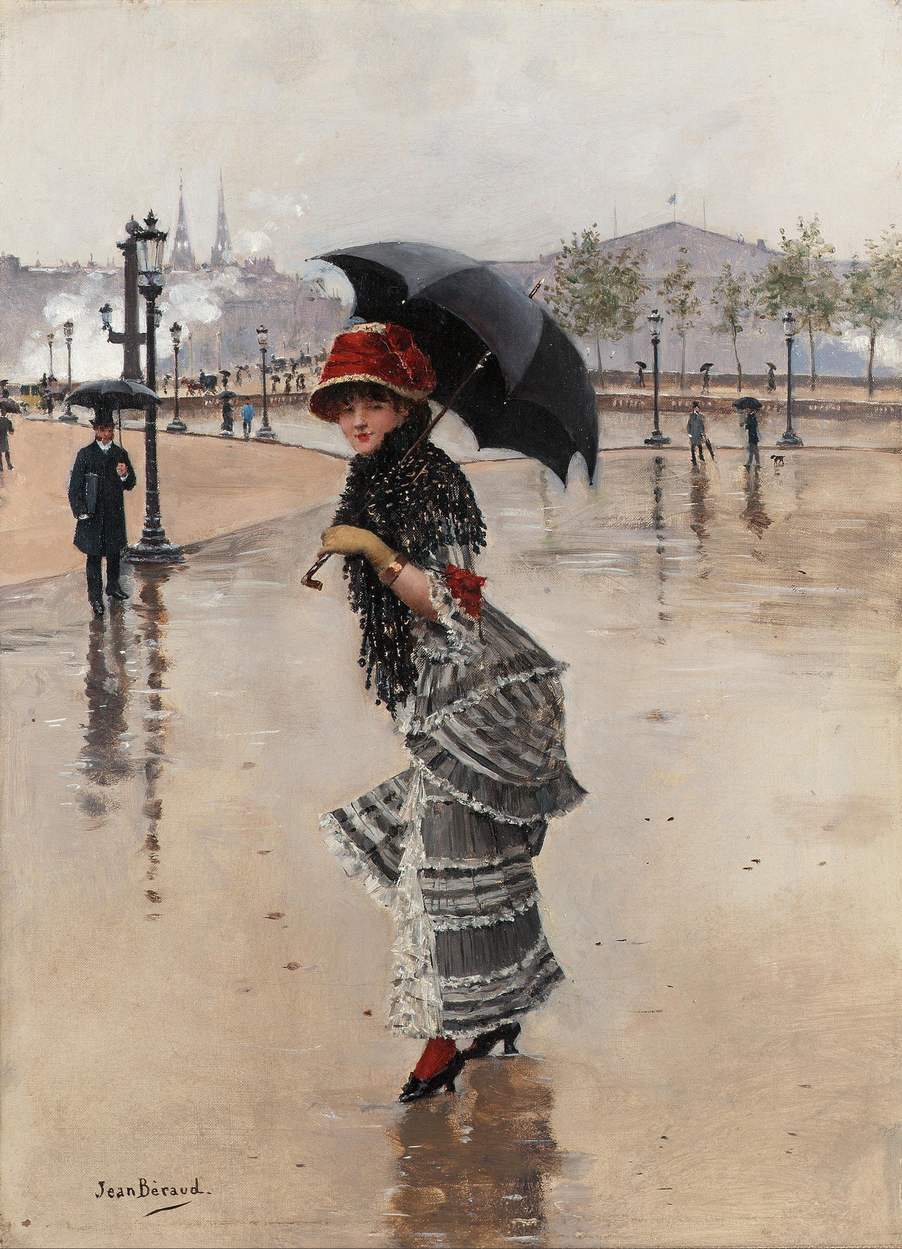 Parisienne un jour de pluie, place de la Concorde - Jean Béraud