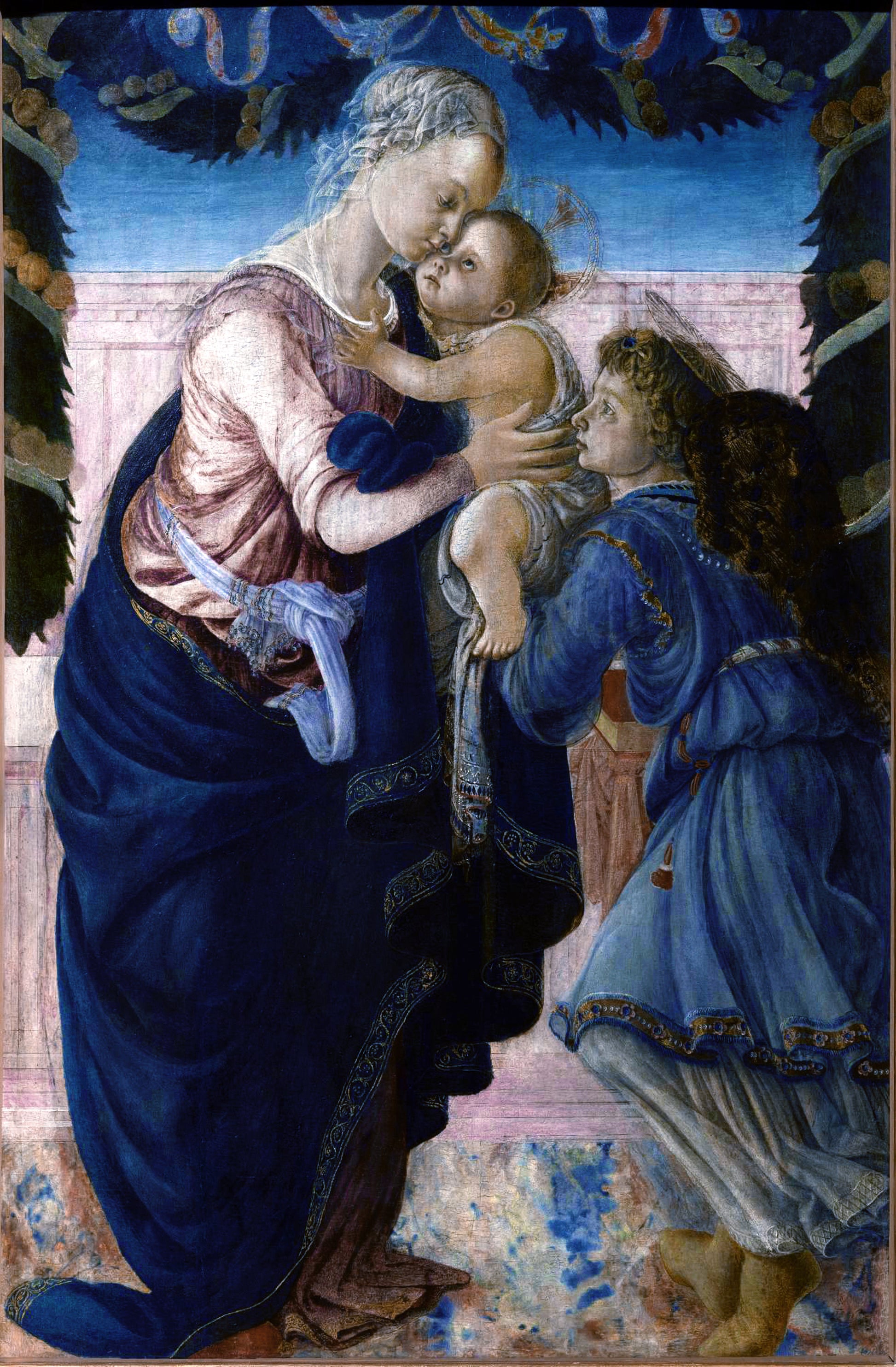 Vierge à l’Enfant soutenue par un ange sous une guirlande - Sandro Botticelli