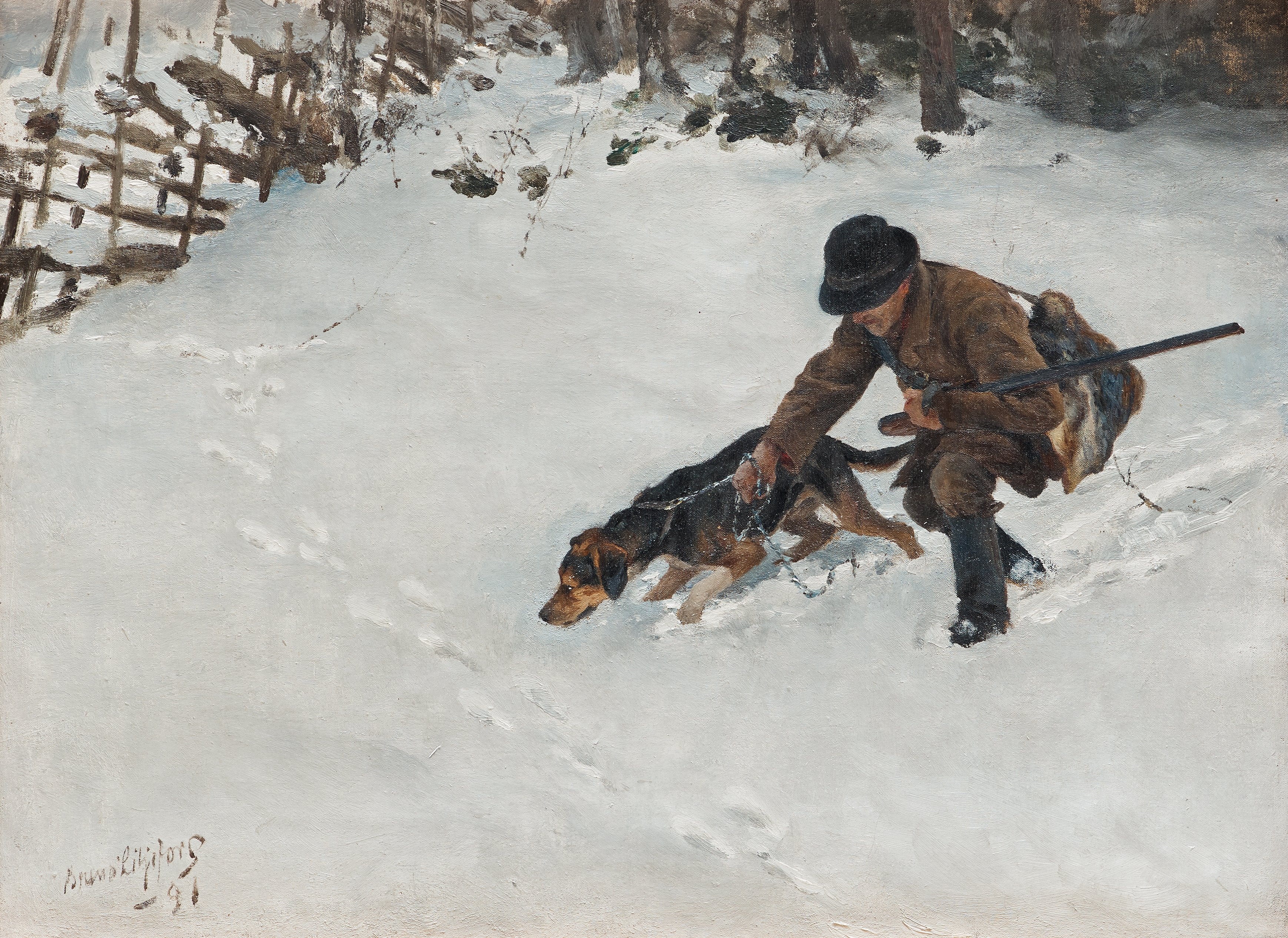 Chasseur avec chien - Bruno Liljefors