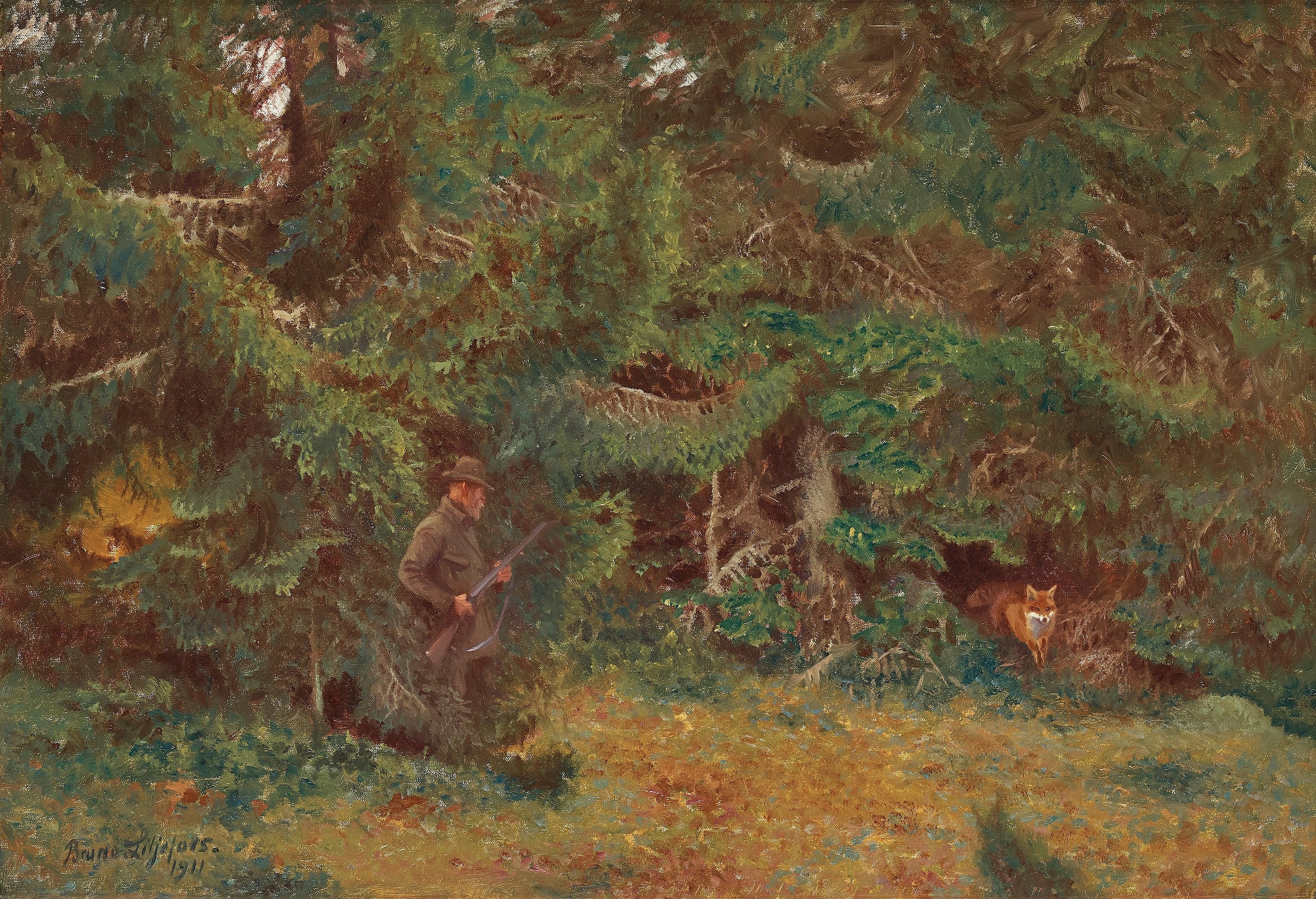 Chasseur et renard - Bruno Liljefors