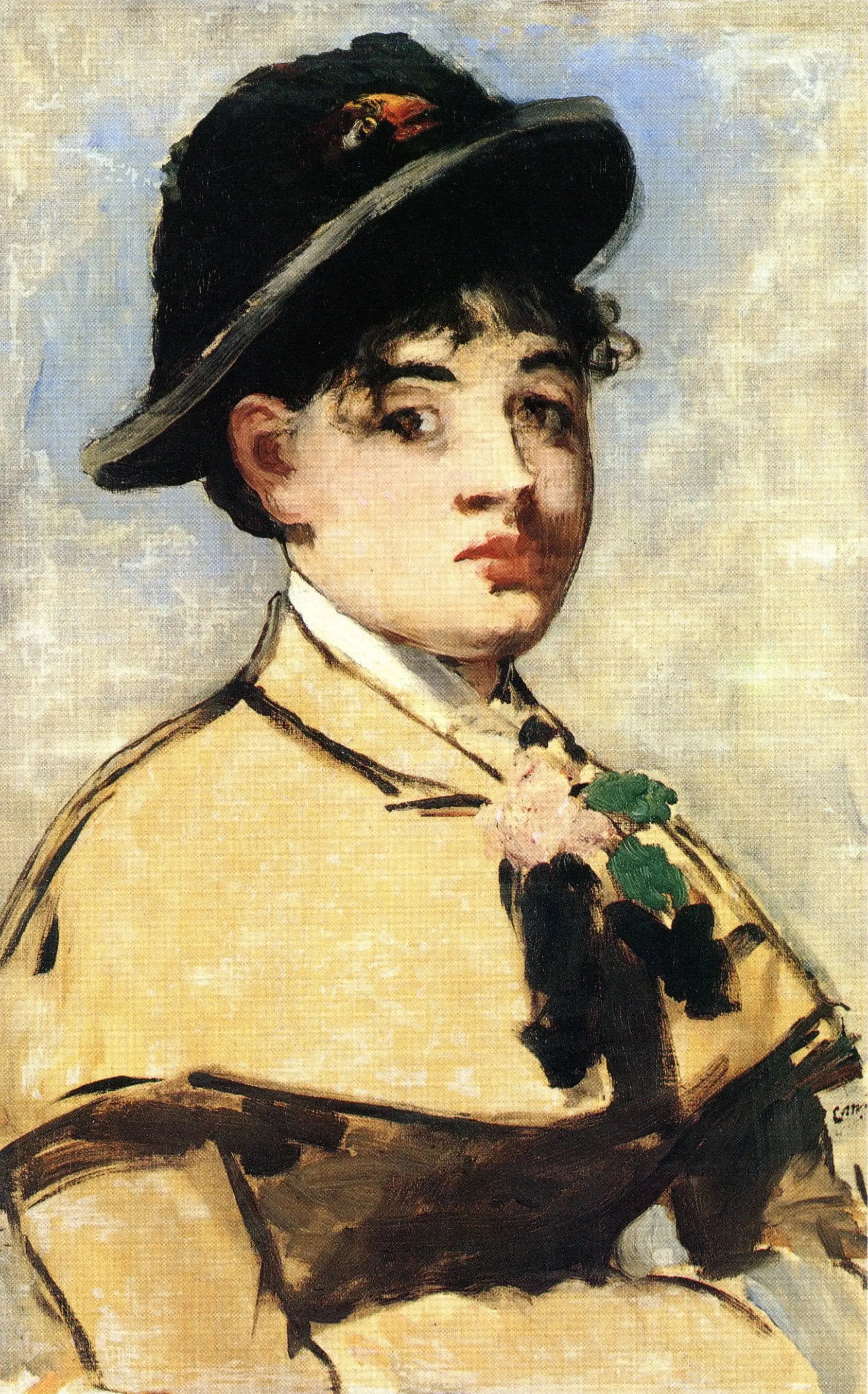 Reproduction du tableau « Jeune femme à la pèlerine - Édouard Manet » par Alpha Reproduction en peinture à l’huile