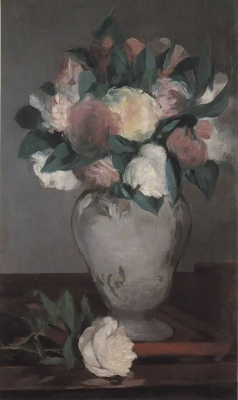 Reproduction du tableau « Vase de pivoines sur un plateau laqué - Édouard Manet » par Alpha Reproduction en peinture à l’huile