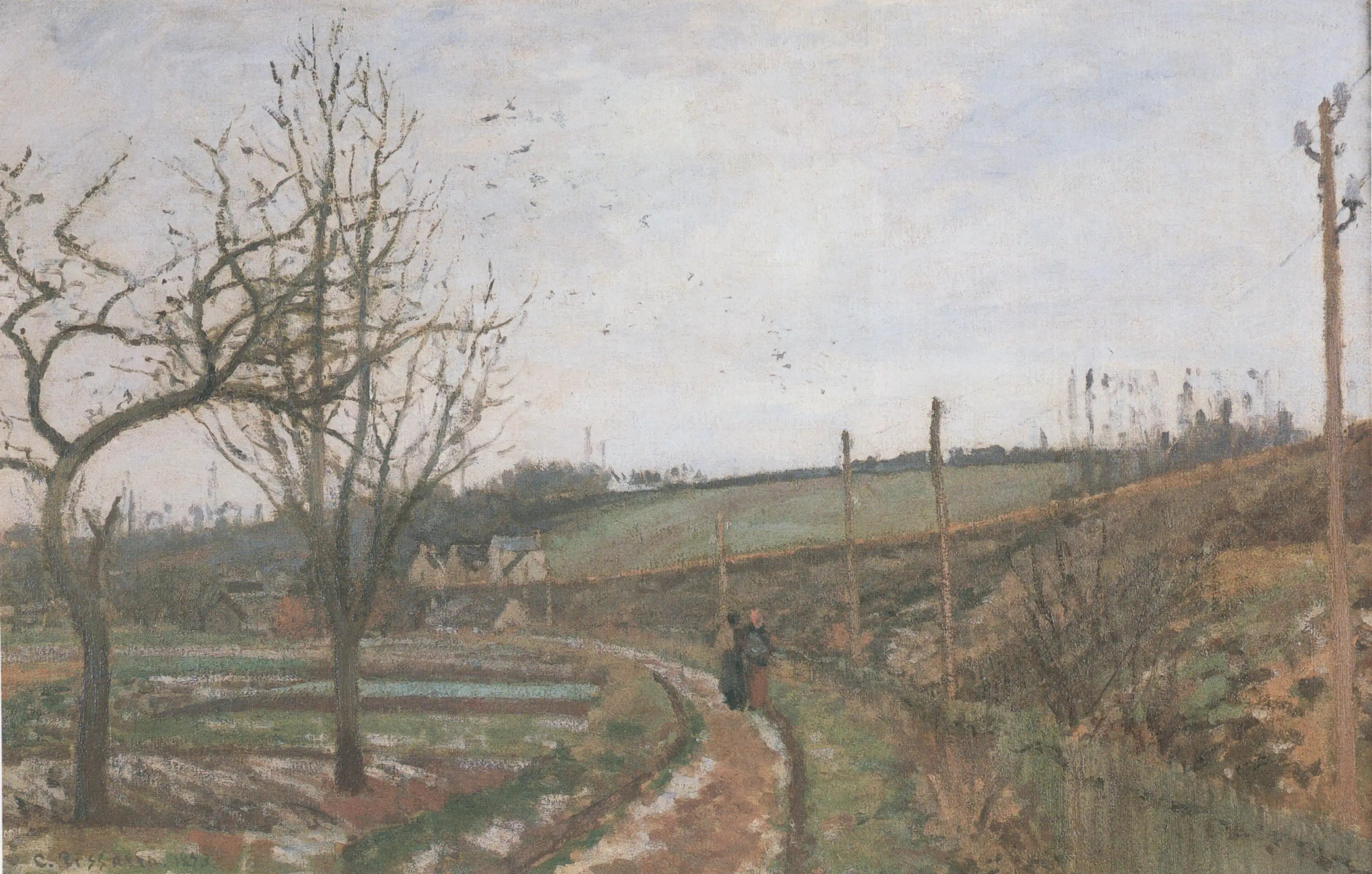 Reproduction du tableau « La Route au bord du chemin de fer, effet de neige - Camille Pissarro » par Alpha Reproduction en peinture à l’huile