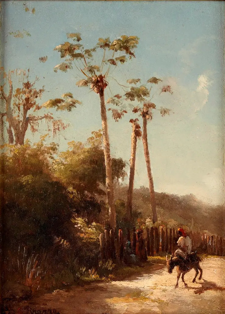 Reproduction du tableau « Paysage des Antilles, Cavalier et âne sur une route - Camille Pissarro » par Alpha Reproduction en peinture à l’huile