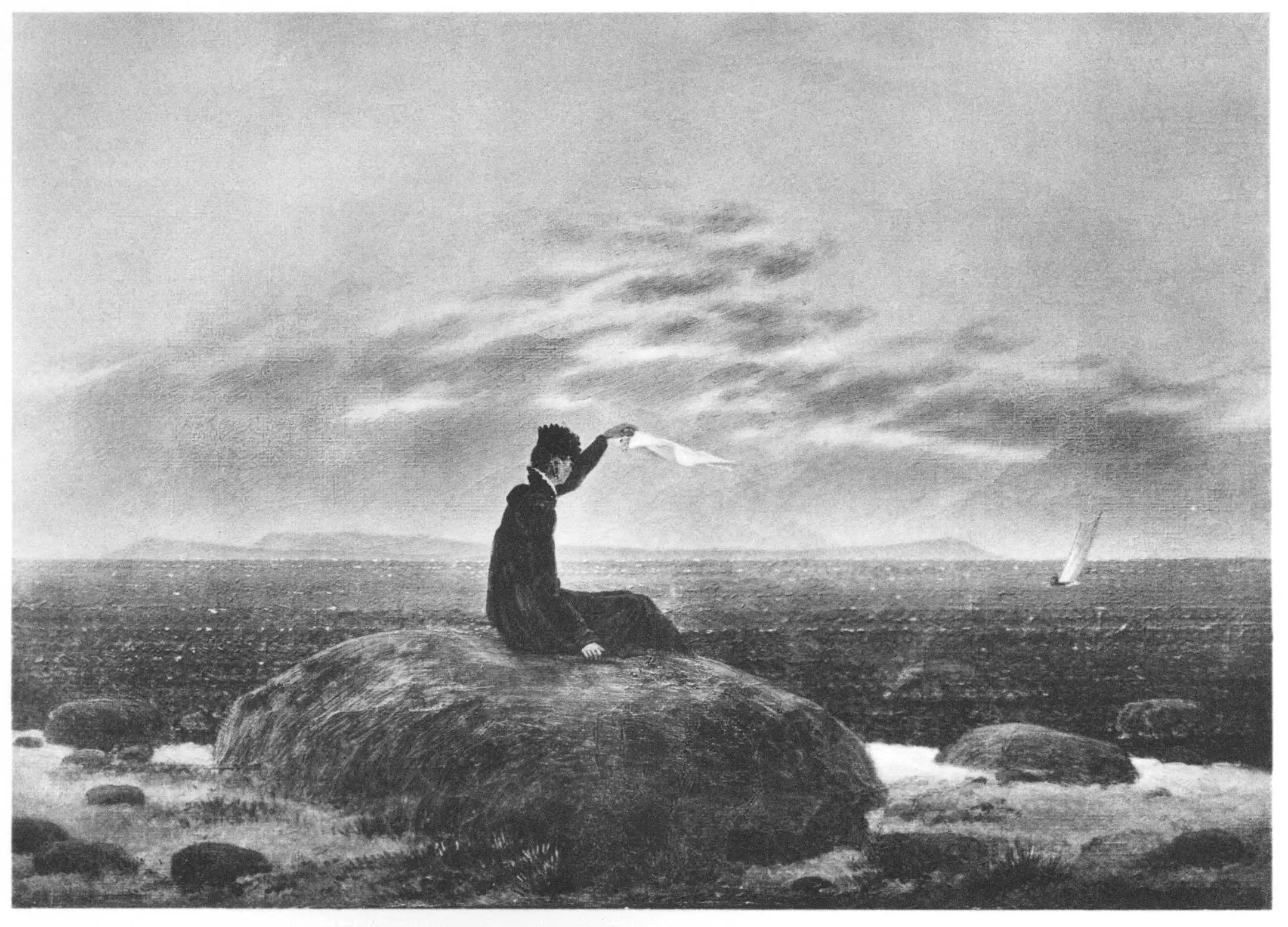 Reproduction du tableau « Femme au bord de la mer saluant un bateau - Caspar David Friedrich » par Alpha Reproduction en peinture à l’huile