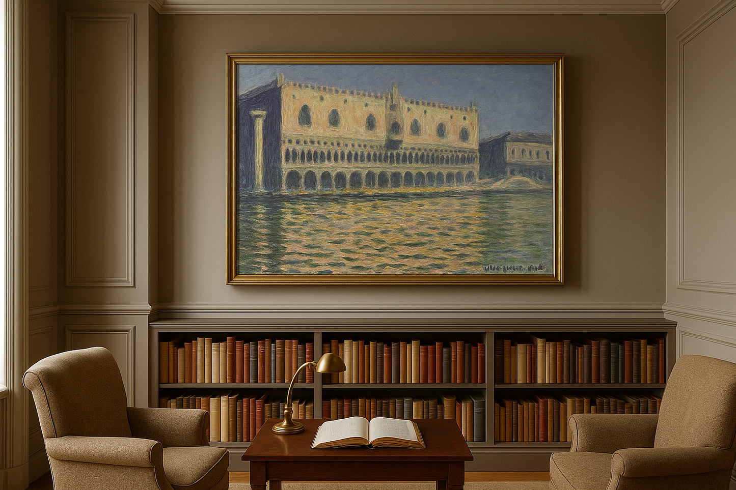 🌅 Le Palais ducal Claude Monet (1908) – Version lumineuse aux reflets dorés