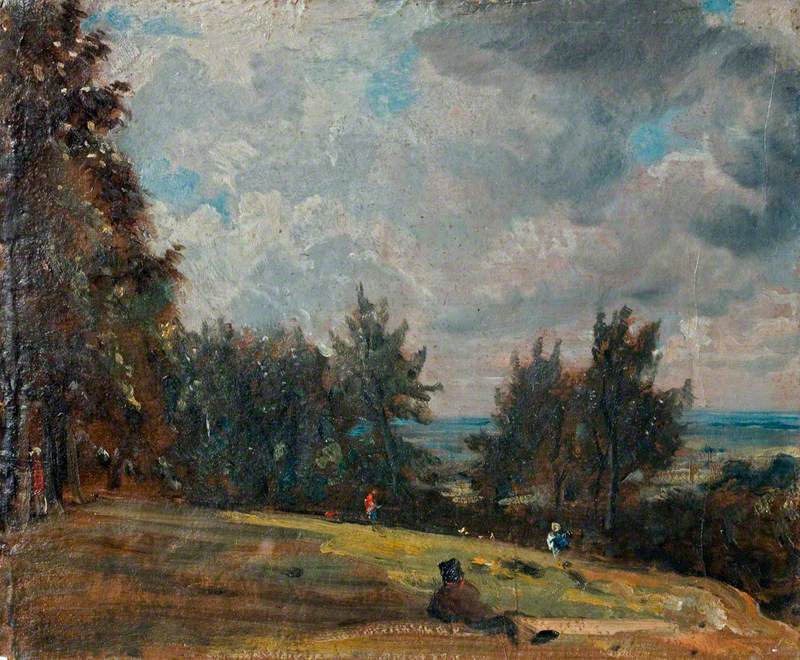 Une vue à Hampstead avec des arbres et des personnages - John Constable