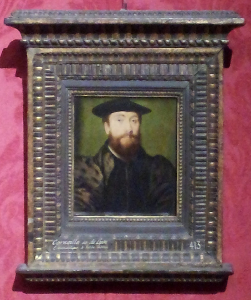 Ecclésiastique à barbe châtain, robe noire, barrette noire - Corneille de Lyon