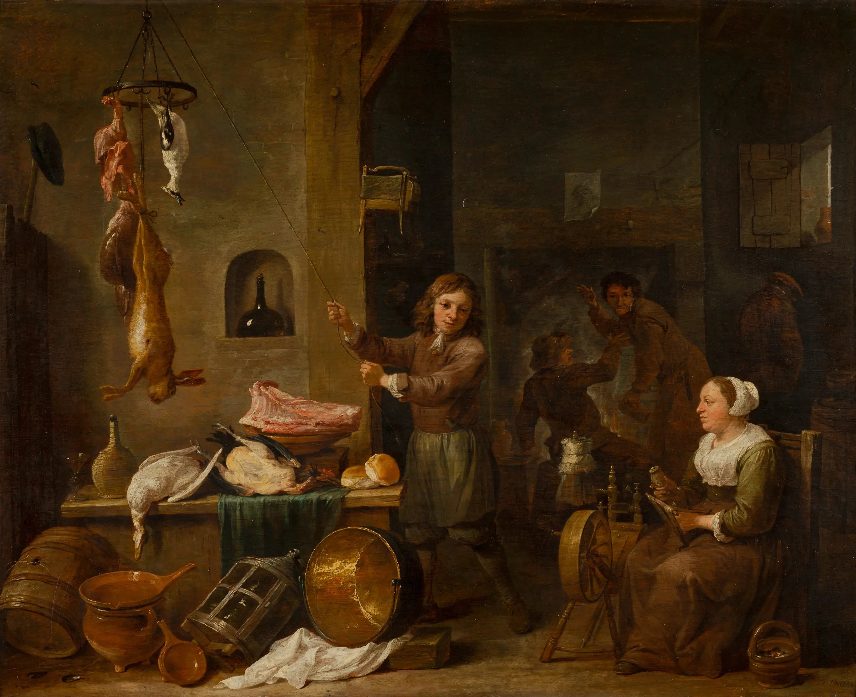 Intérieur de cuisine avec un garçon et une femme avec une table de jeu - David Teniers le Jeune - Alpha Reproduction
