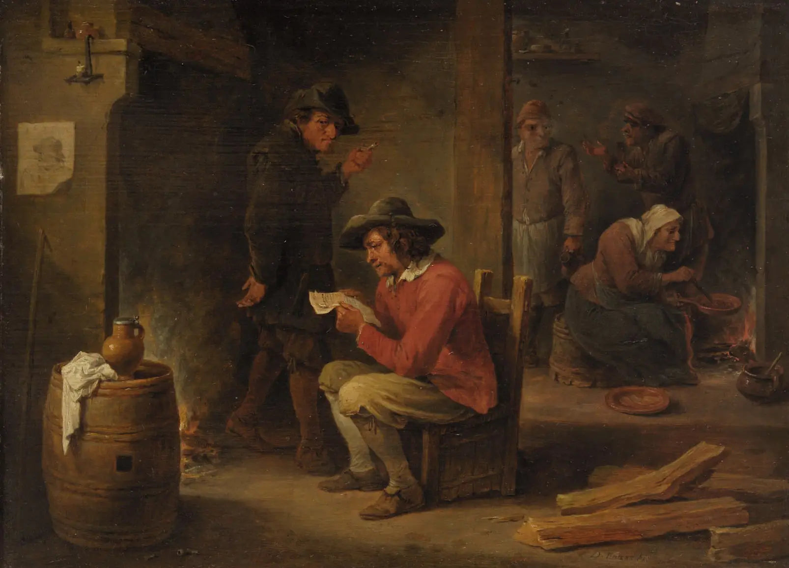 Intérieur de ferme avec lecteur de journaux - David Teniers le Jeune - Alpha Reproduction