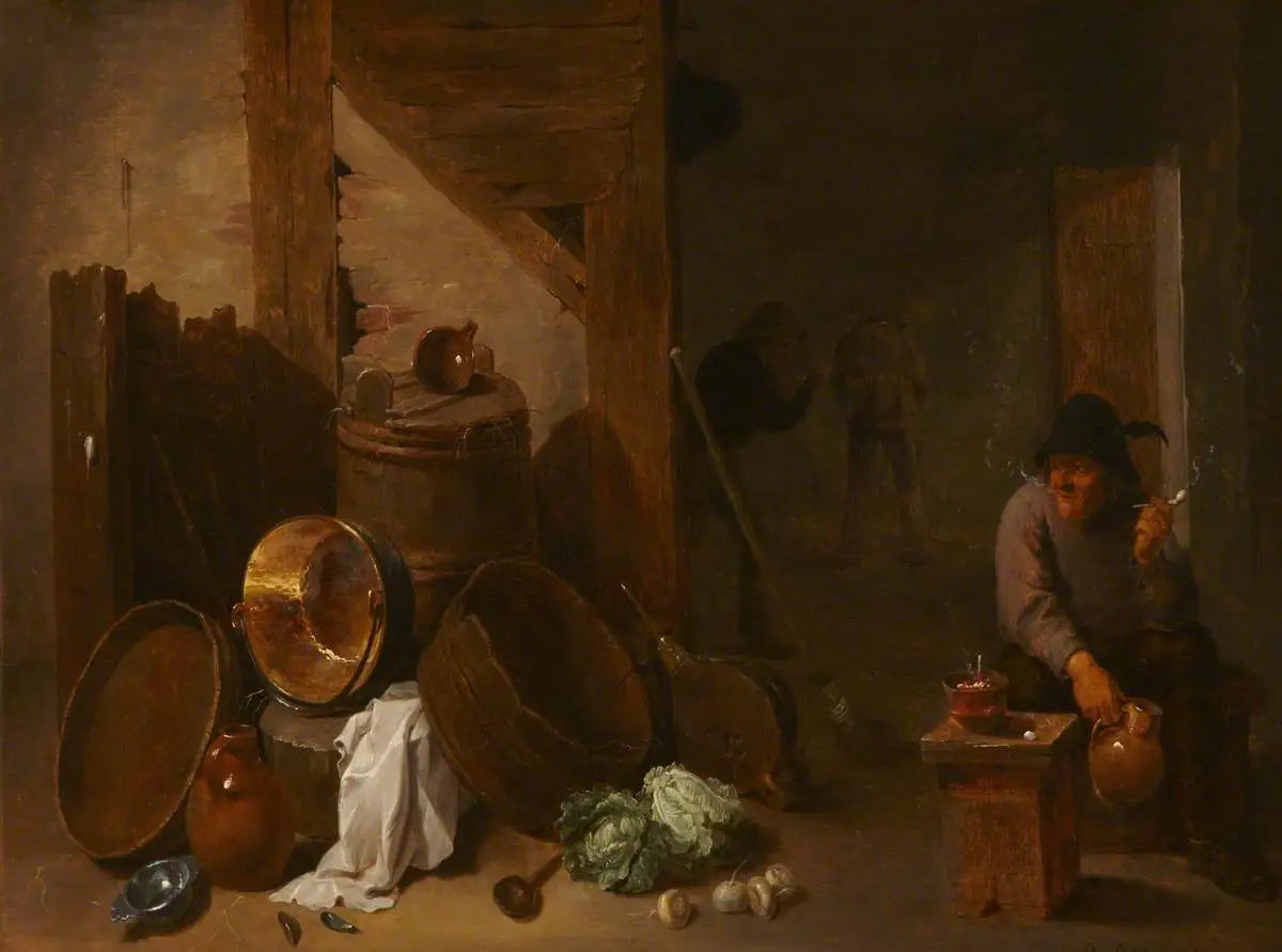 Intérieur de cuisine avec Toper et autres paysans au loin - David Teniers le Jeune - Alpha Reproduction