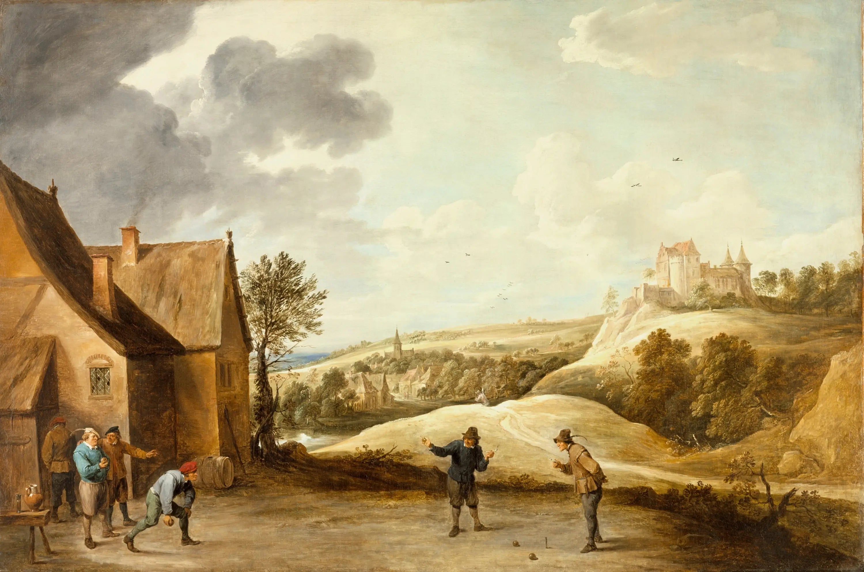 Paysage avec des paysans jouant aux boules devant une auberge - David Teniers le Jeune - Alpha Reproduction