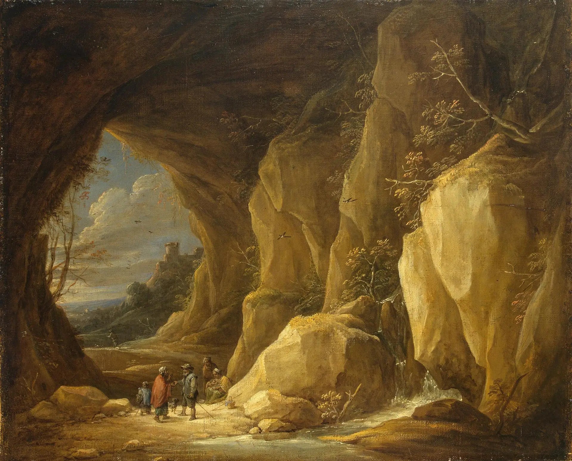 Paysage avec une grotte et un groupe de gitans - David Teniers le Jeune - Alpha Reproduction