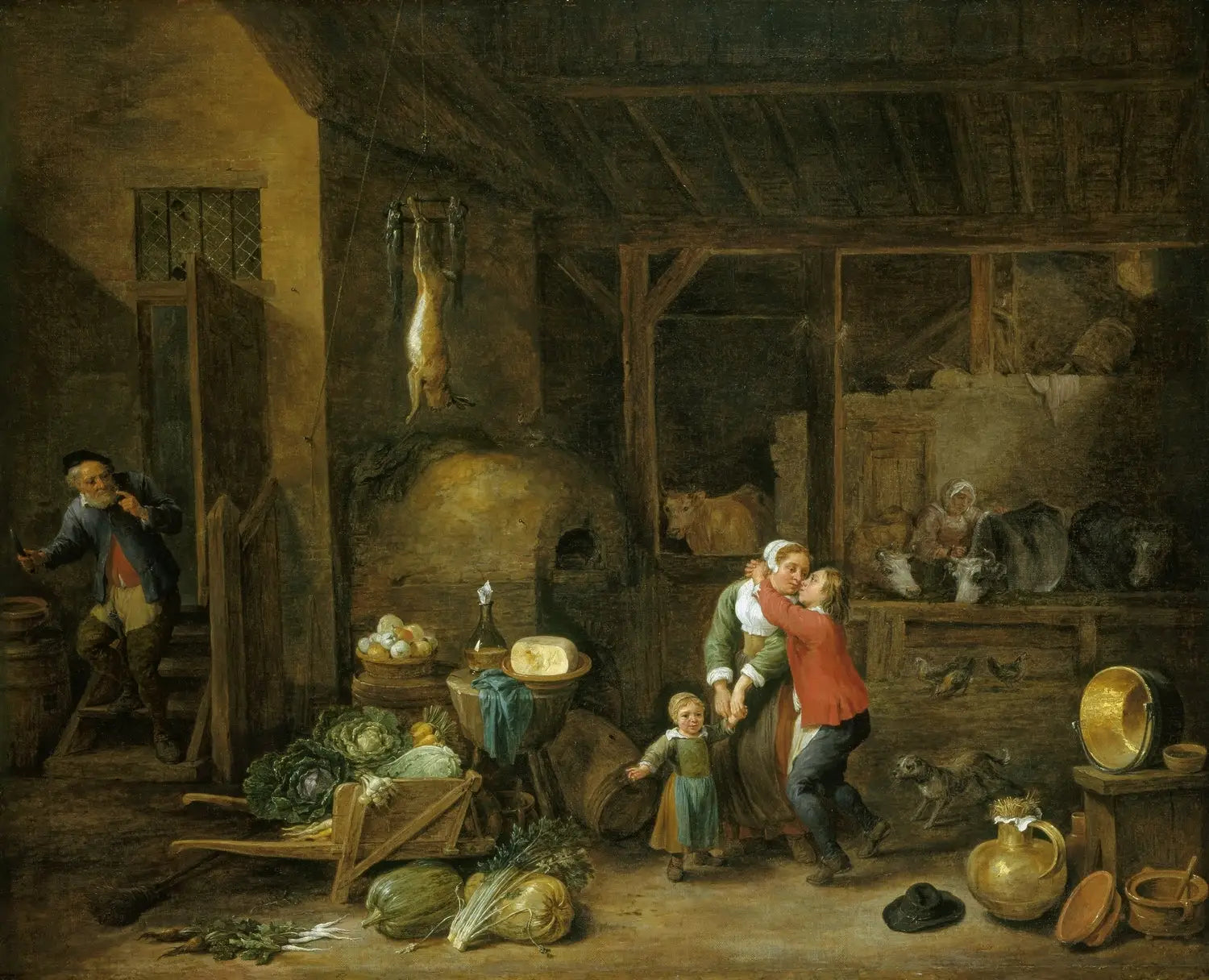 Intérieur d’une maison familiale avec personnages (« Le Baiser volé ») - David Teniers le Jeune - Alpha Reproduction