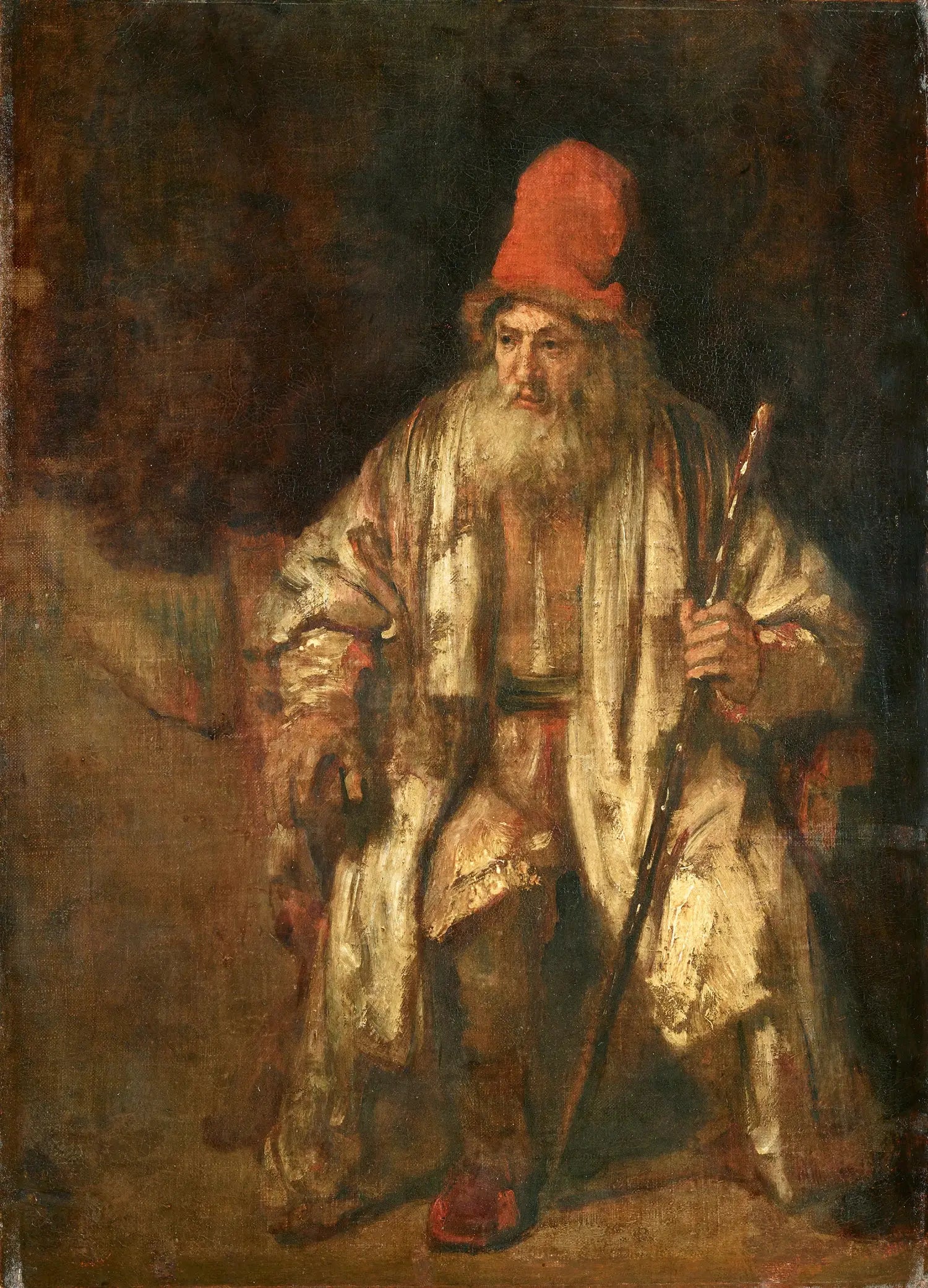 Reproduction du tableau « Portrait d'un vieil homme assis portant un chapeau rouge - Rembrandt » par Alpha Reproduction en peinture à l’huile