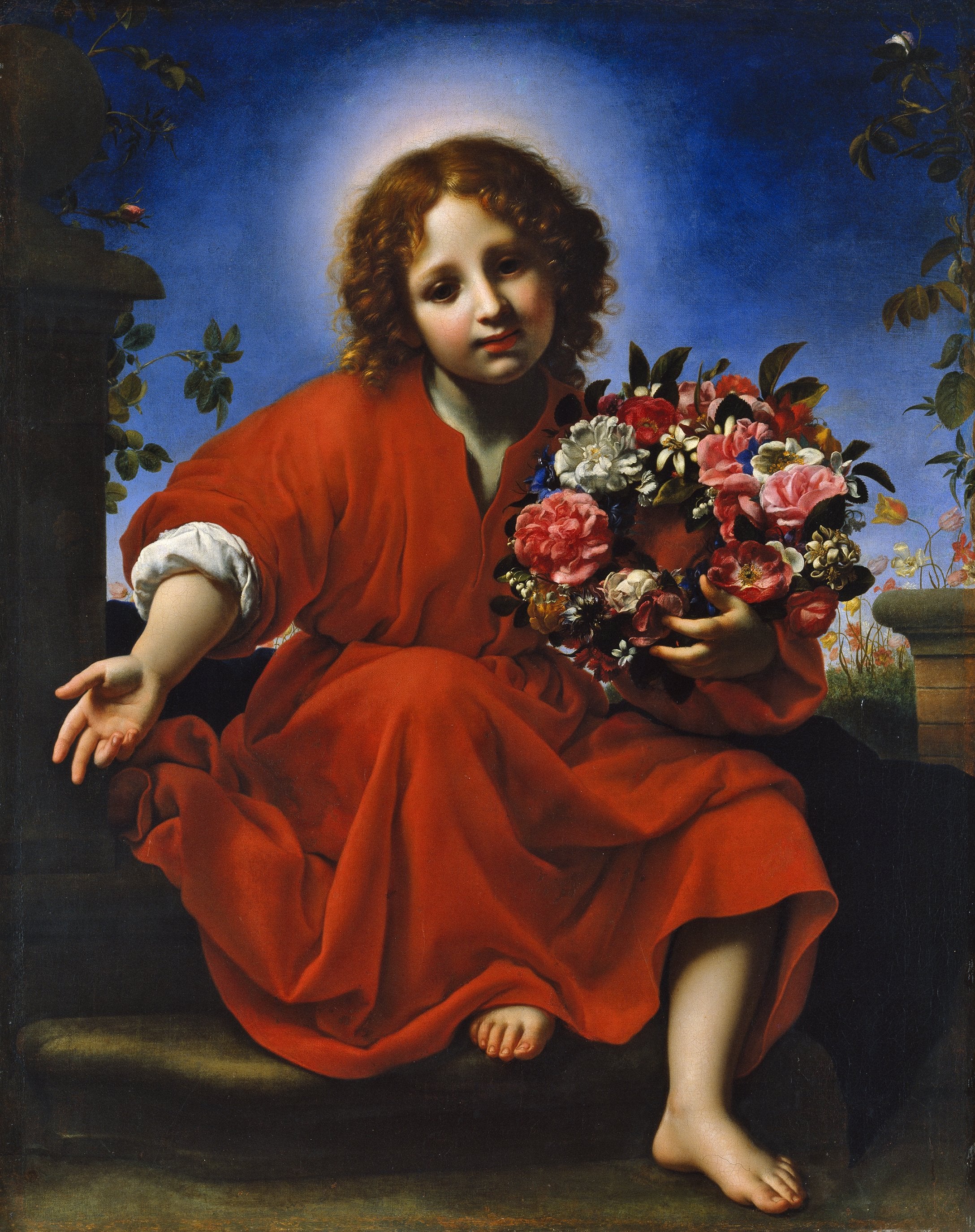 L'Enfant Jésus avec une couronne de fleurs - Carlo Dolci